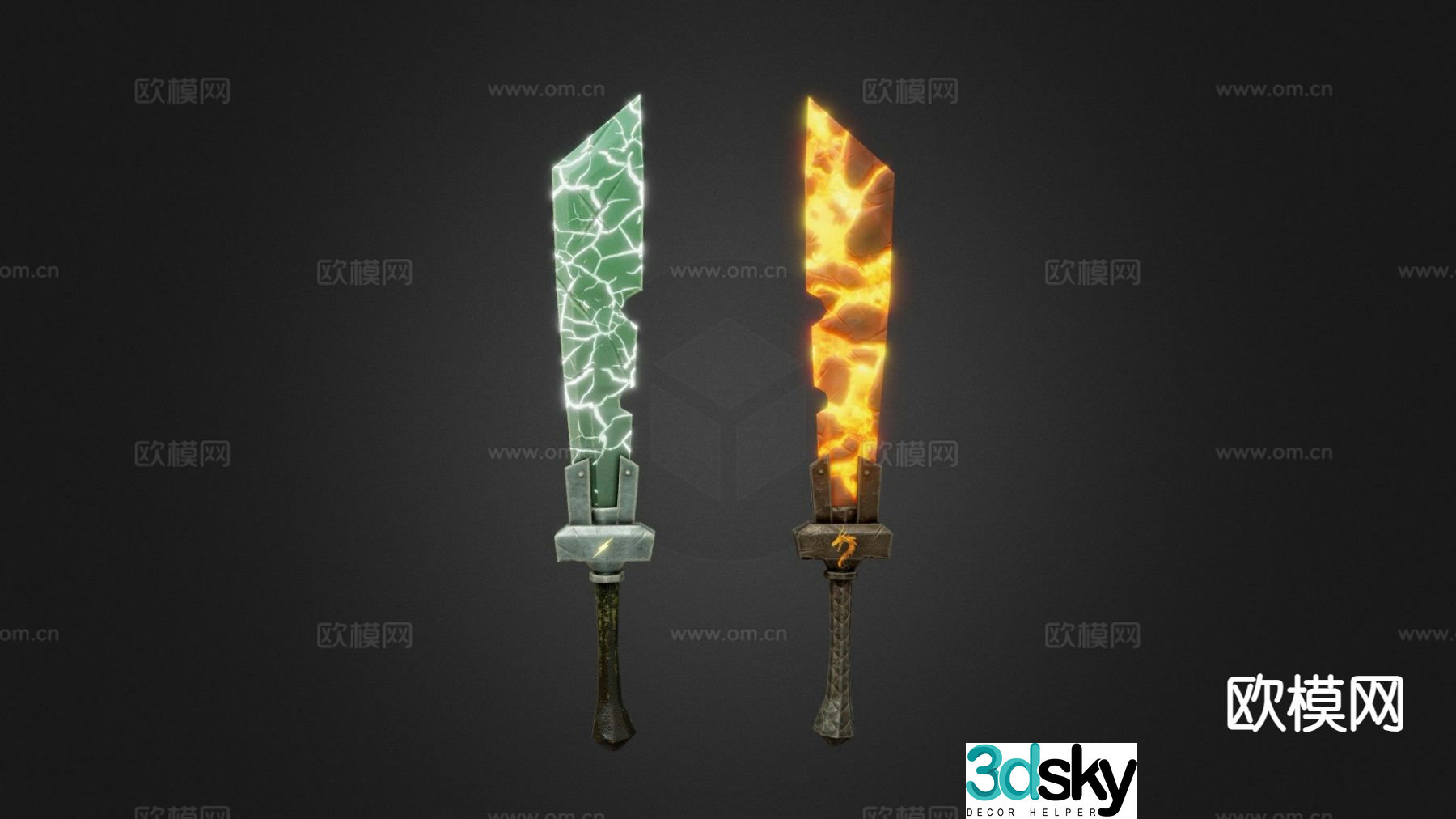 Dual swords game weapon 3d model