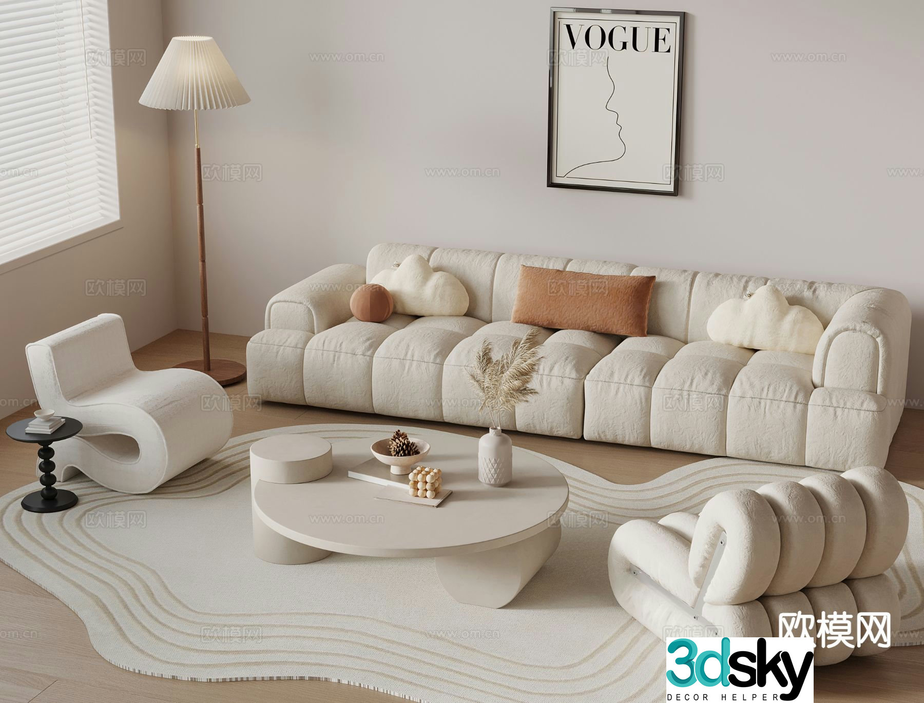 Cream style sofa modular sofa 3d model