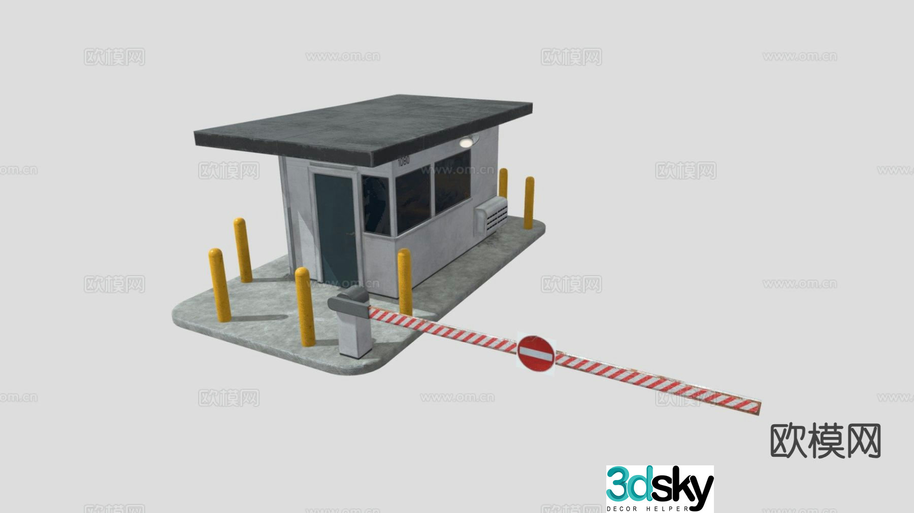 Guard box, security booth, car barrier 3D model