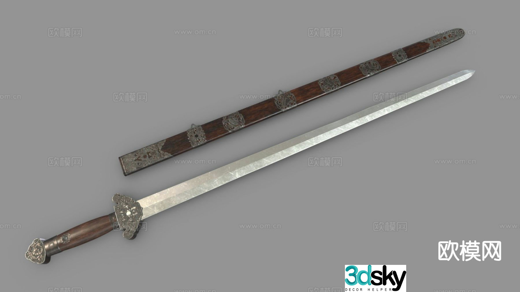 Ancient Chinese sword scabbard 3d model