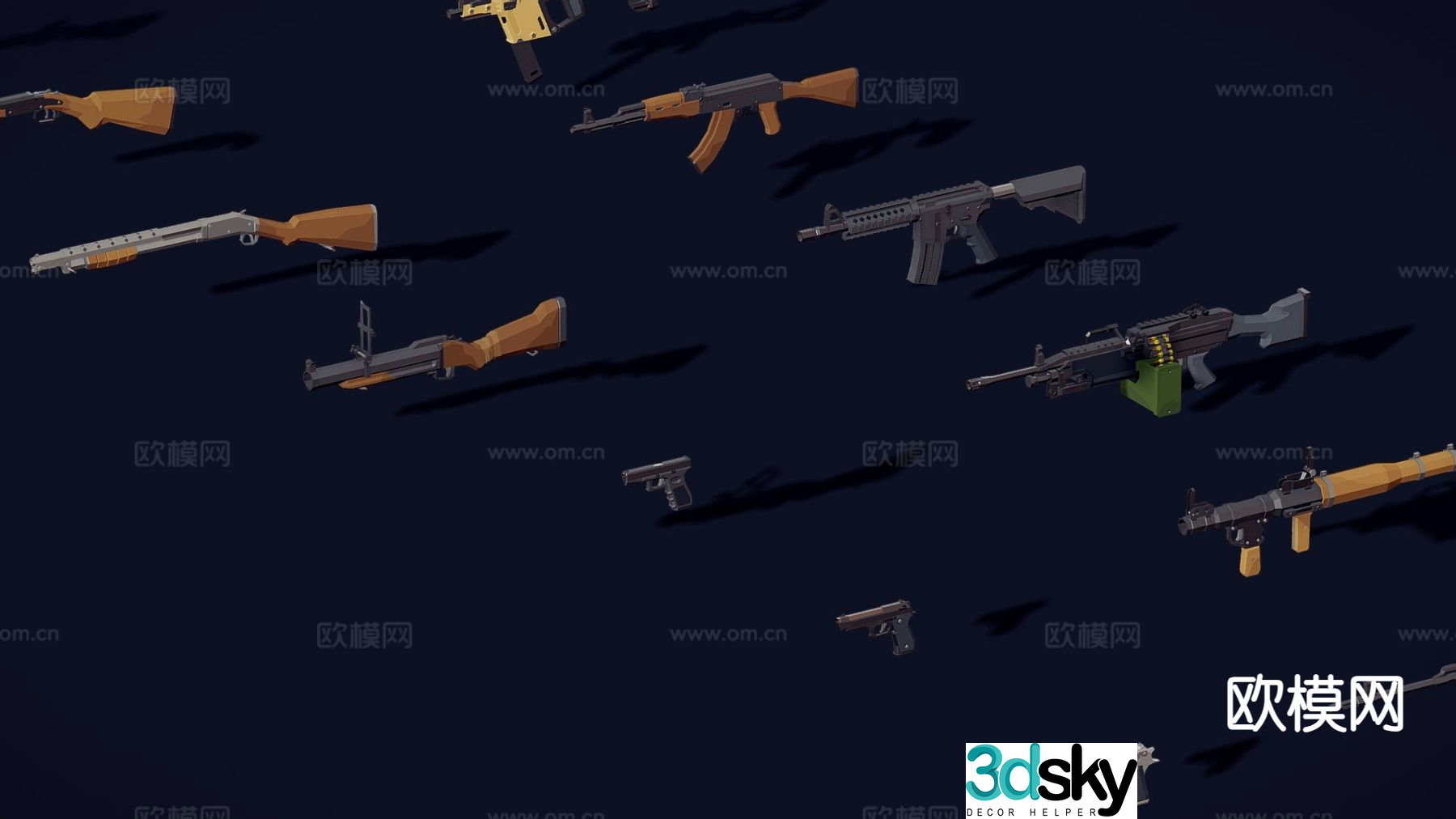 Gun pack rifle submachine gun 3d model