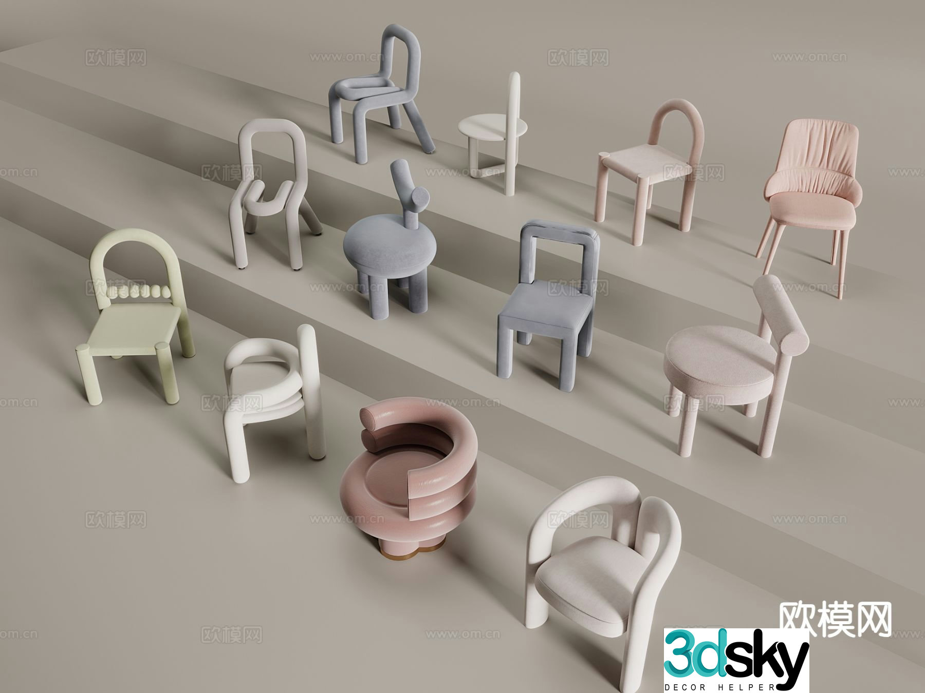 Cream style children’s chair chair 3d model