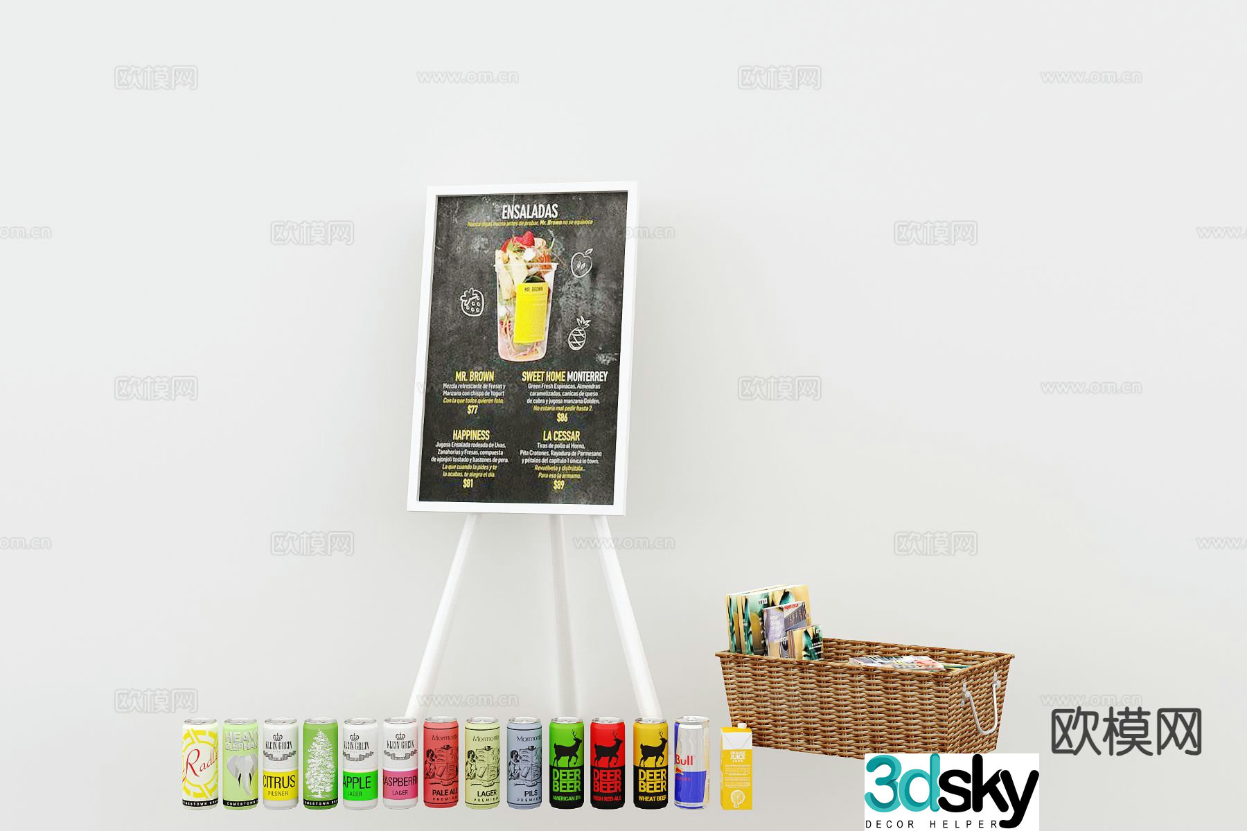 Modern billboard signboard milk tea advertisement external blackboard 3d model