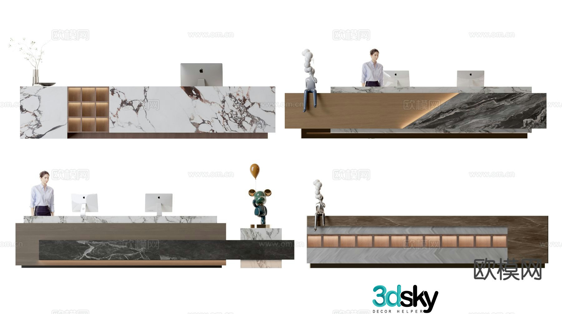 Modern front desk reception desk service desk 3d model