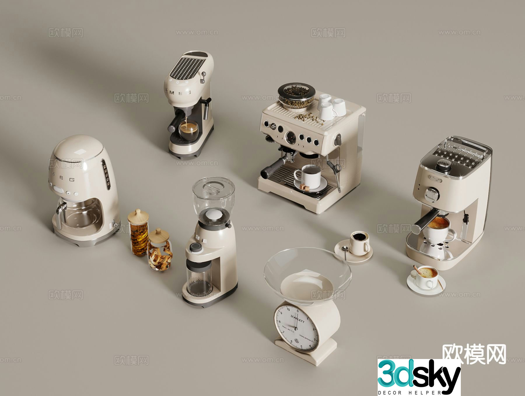 Kitchen appliances coffee machine electric kettle electronic scale 3d model