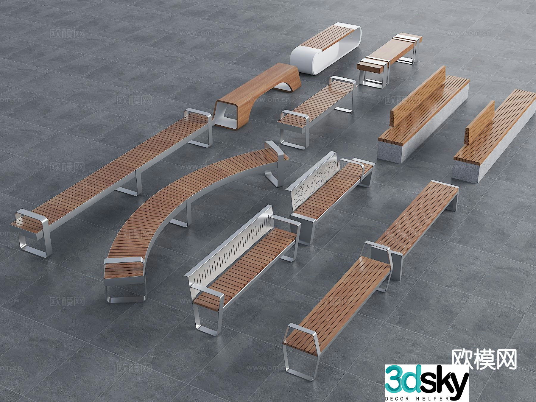 Outdoor seating landscape seating curved seating public chair 3d model