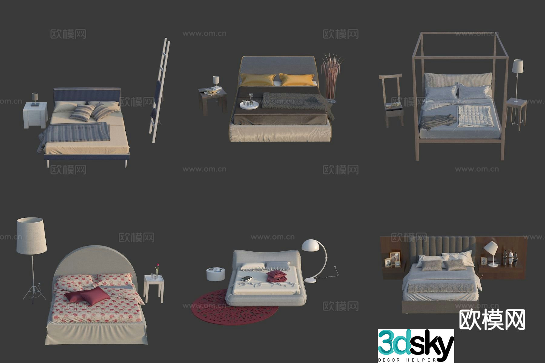 Modern double bed hotel bed teen bed 3d model