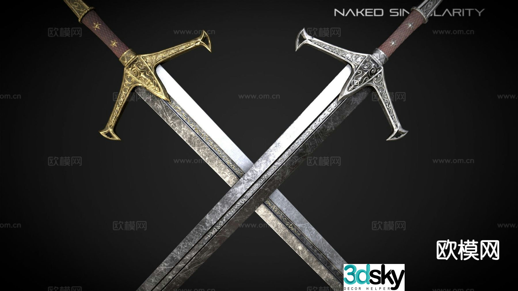 Damascus medieval dark fantasy greatsword 3d model