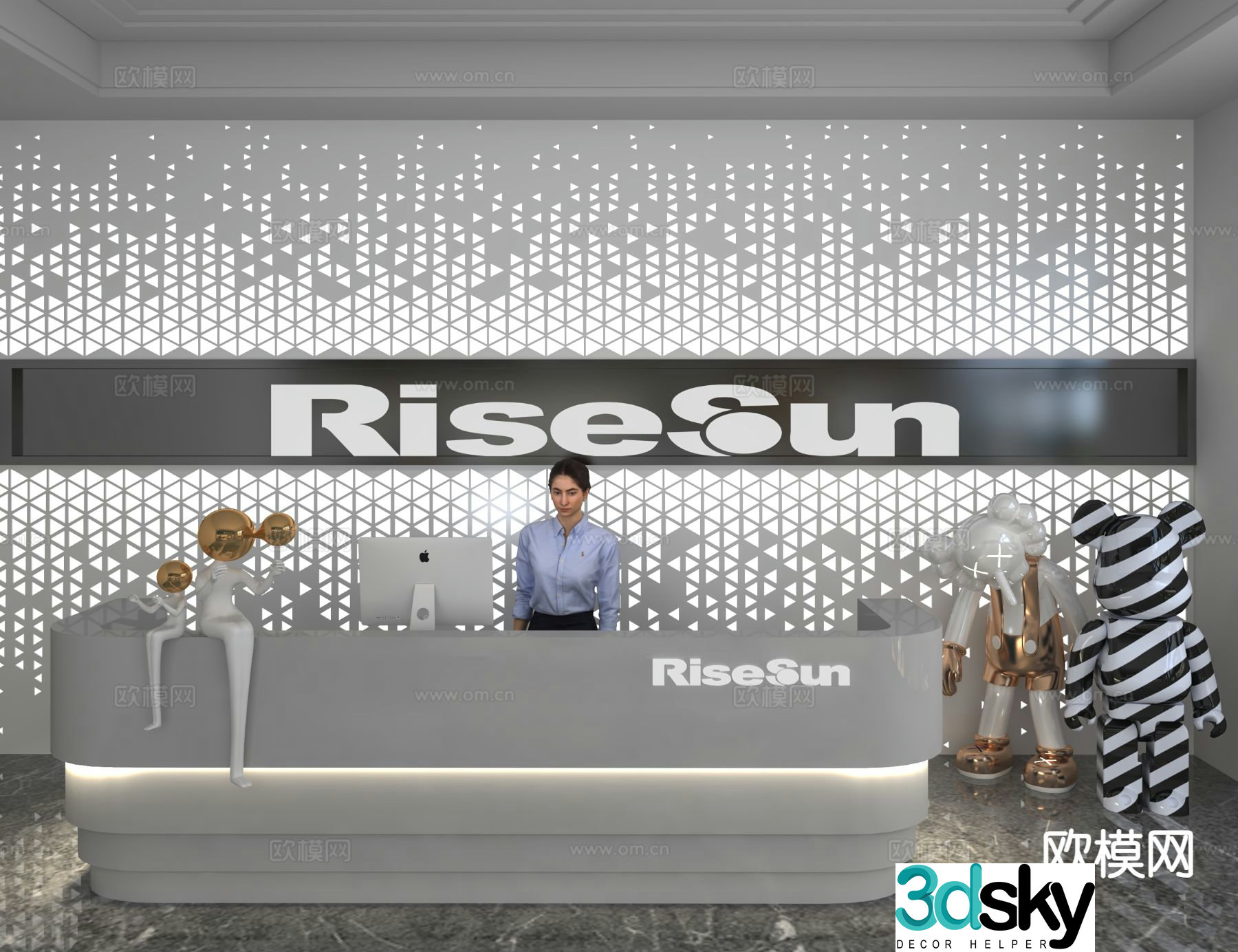 Modern front desk reception desk information desk 3d model