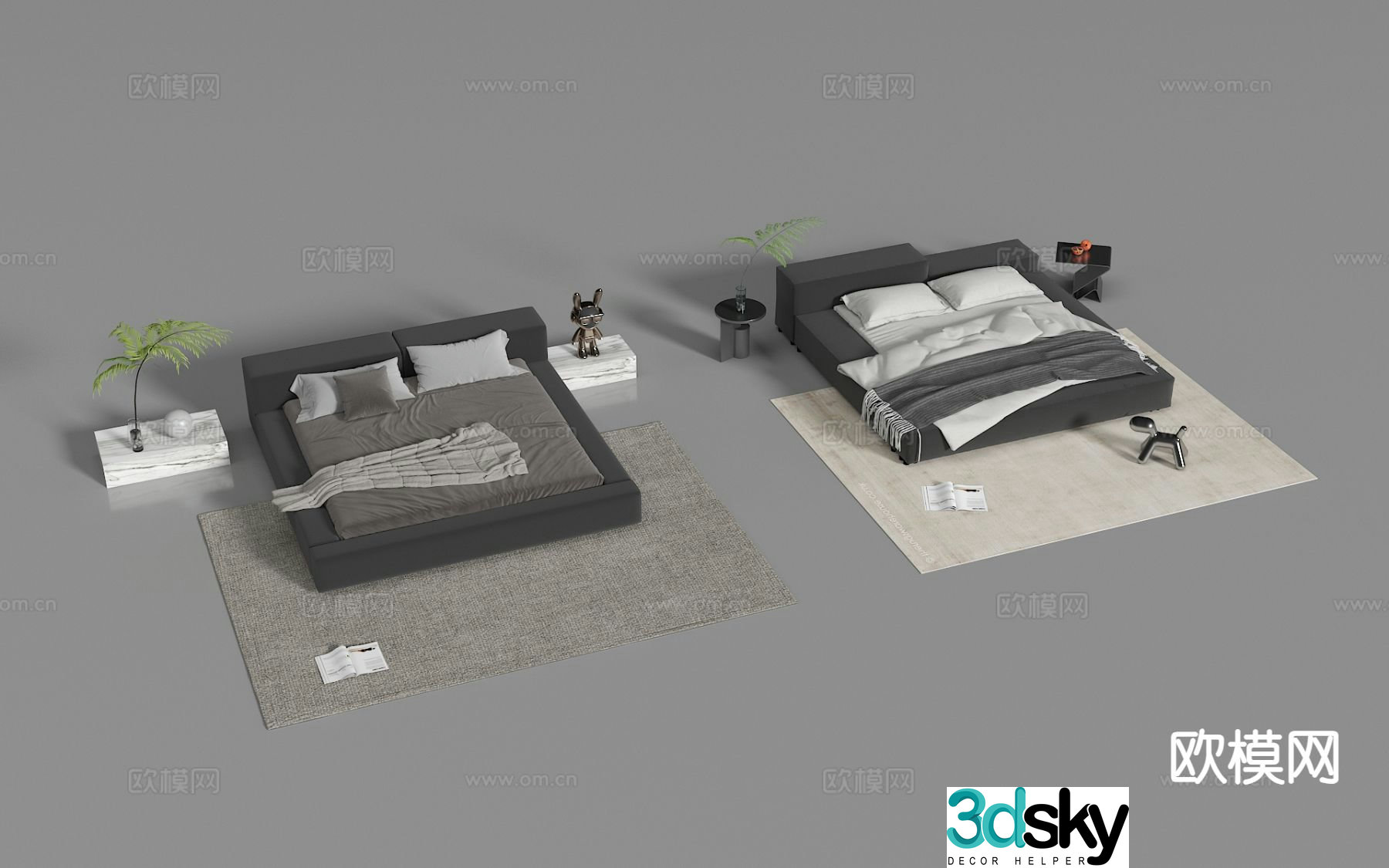 Modern double bed 3d model
