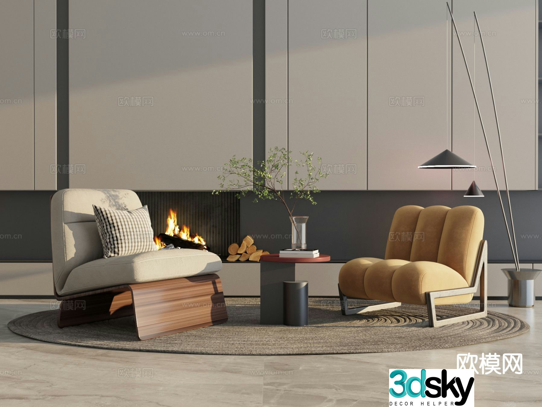 Modern sofa chair leisure chair table 3d model