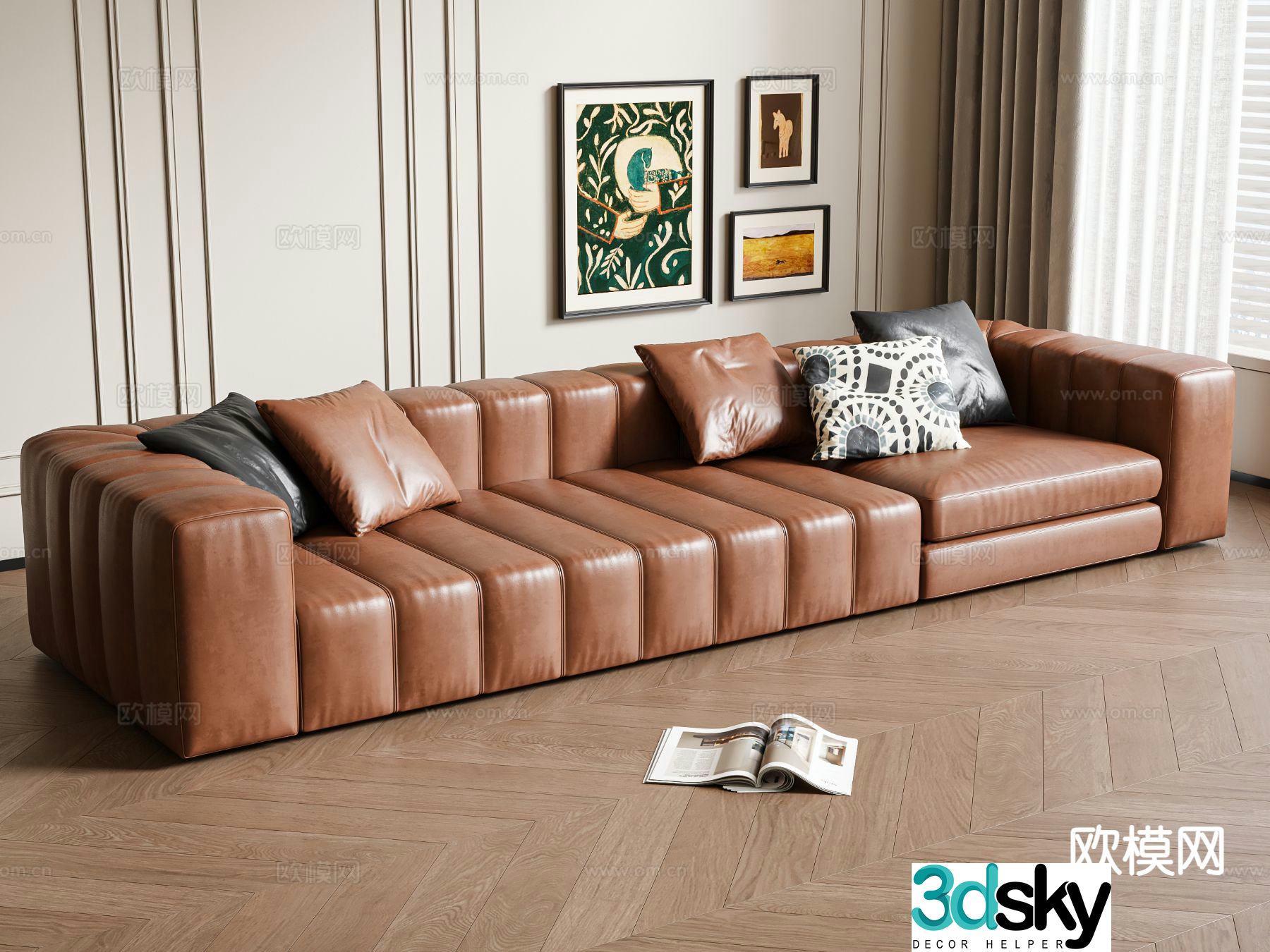 Multi-person sofa upholstered sofa 3d model