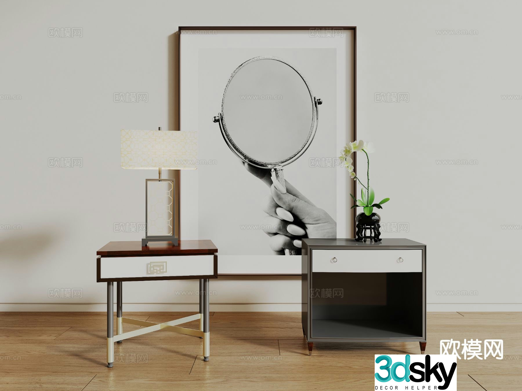 New Chinese style bedside table 3d model