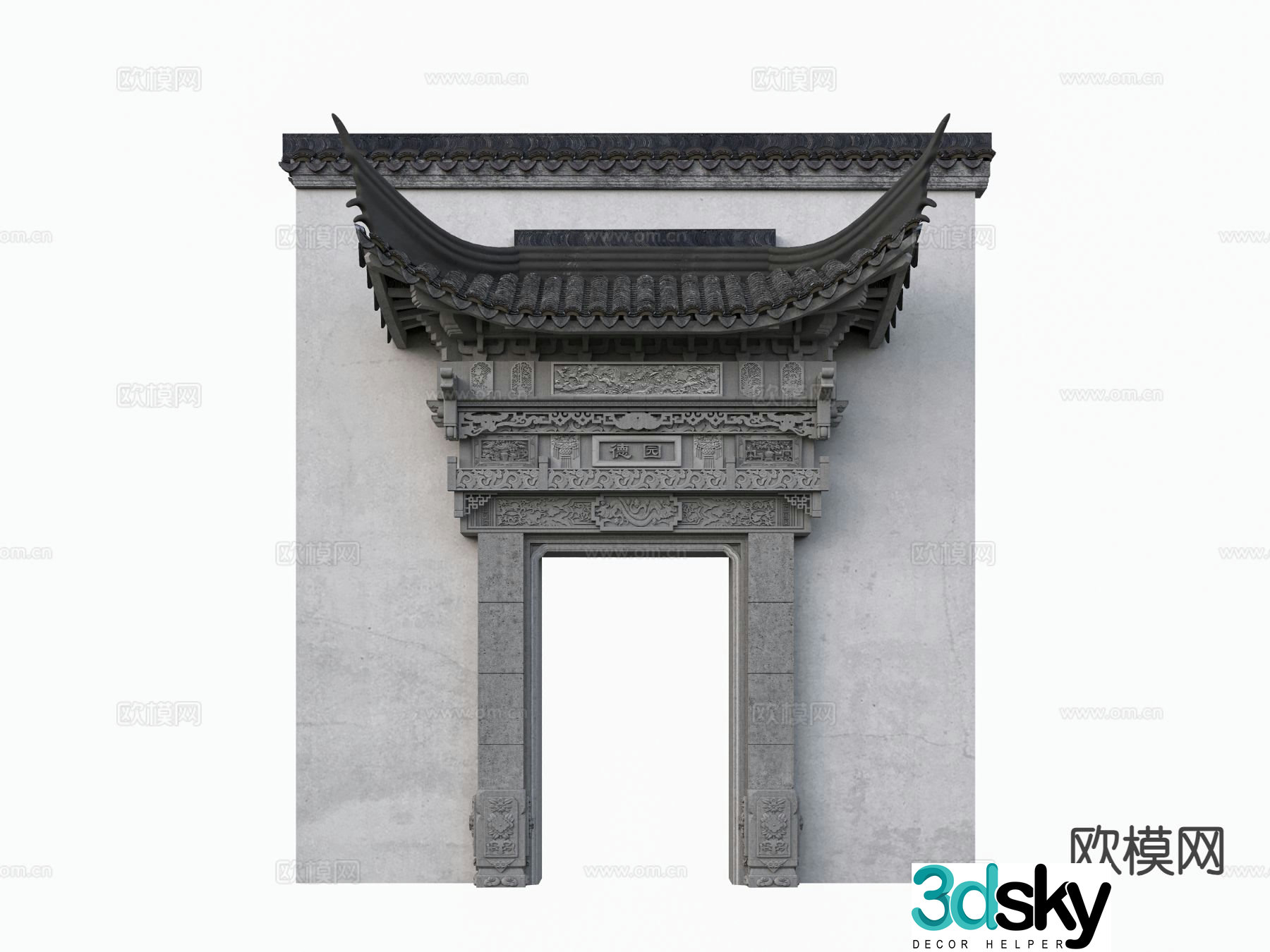 Chinese style door tower Huipai archway 3D model