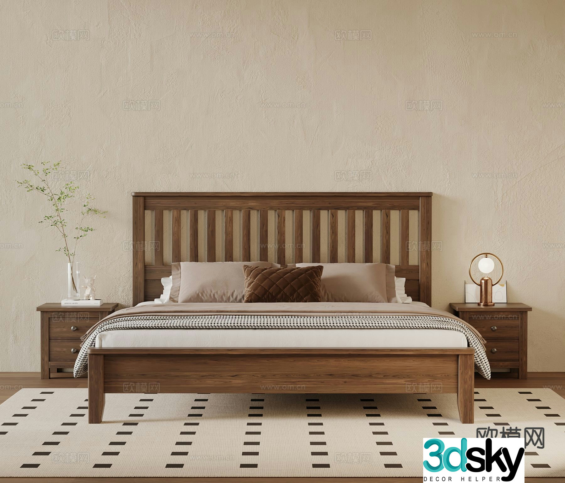 Medieval style double bed 3d model
