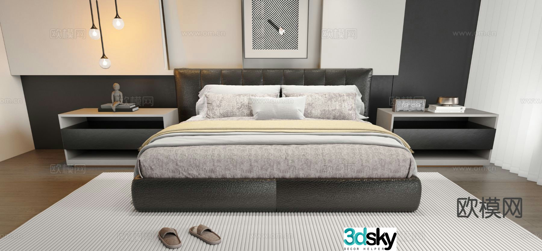 Italian double bed 3d model