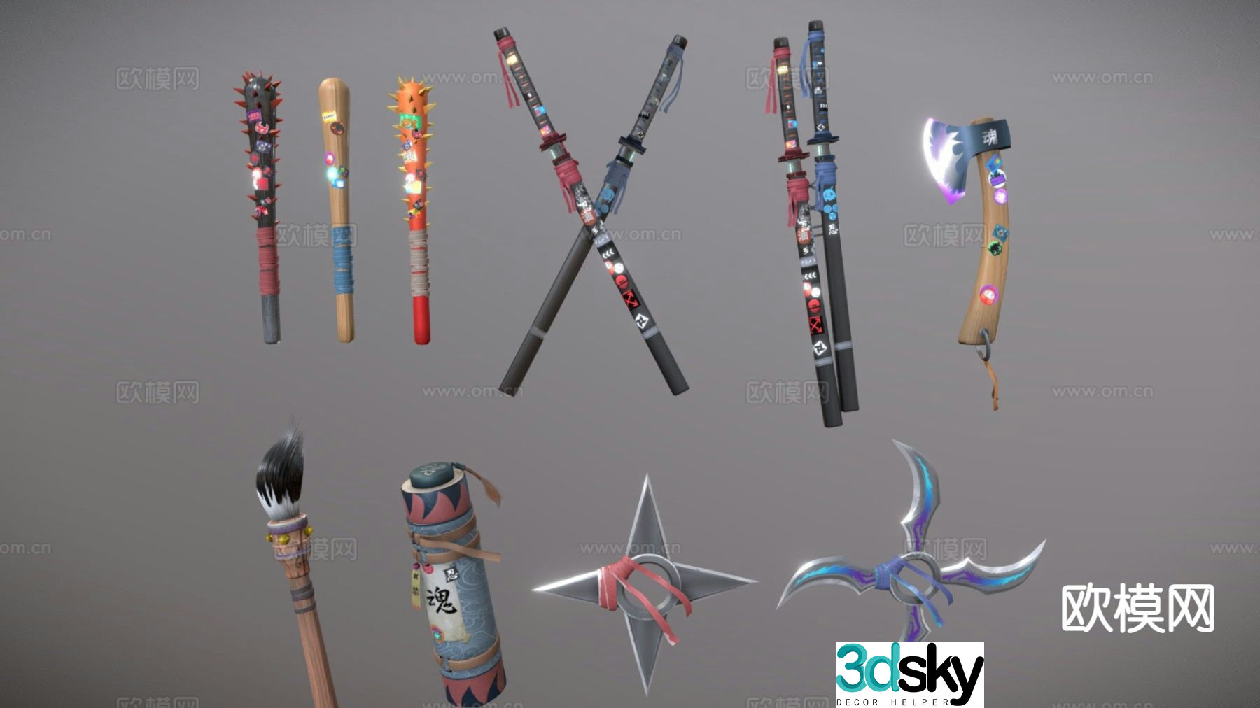 Japanese ninja weapons Harajuku style game weapons 3d model