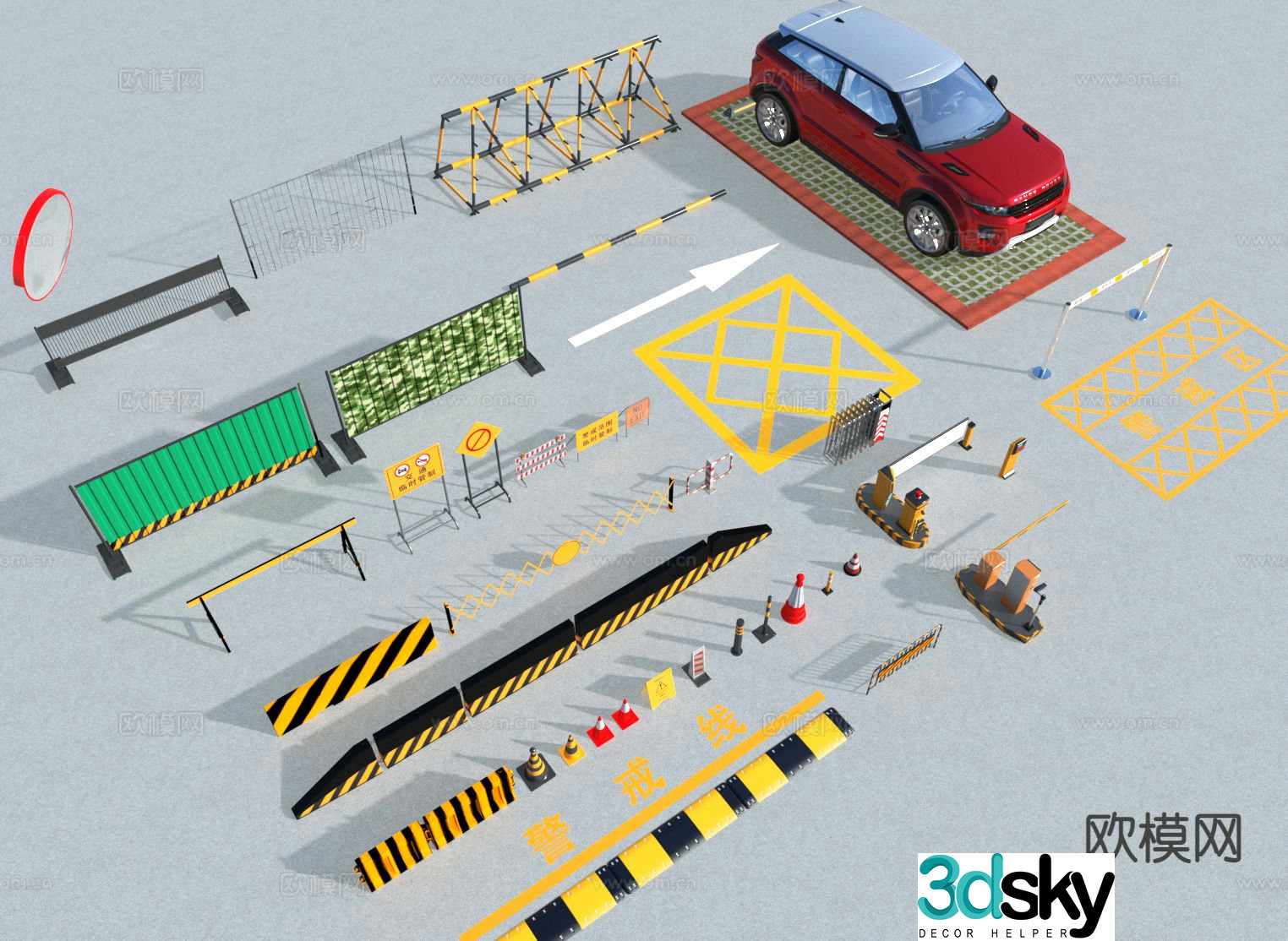 road facilities roadblocks traffic equipment 3d model