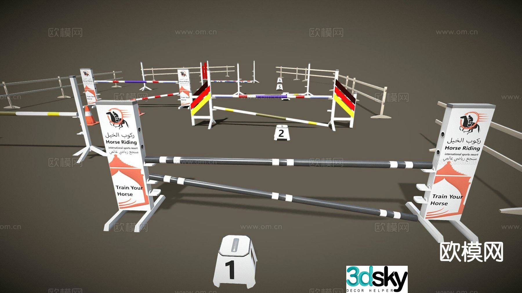 Equestrian obstacle horse jumping 3d model