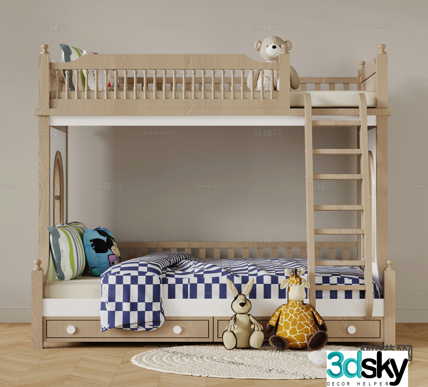 Nordic children’s bed bunk bed 3d model