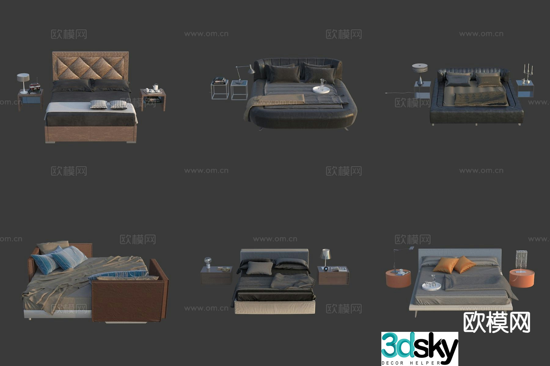 Italian double bed hotel bed leather bed 3d model