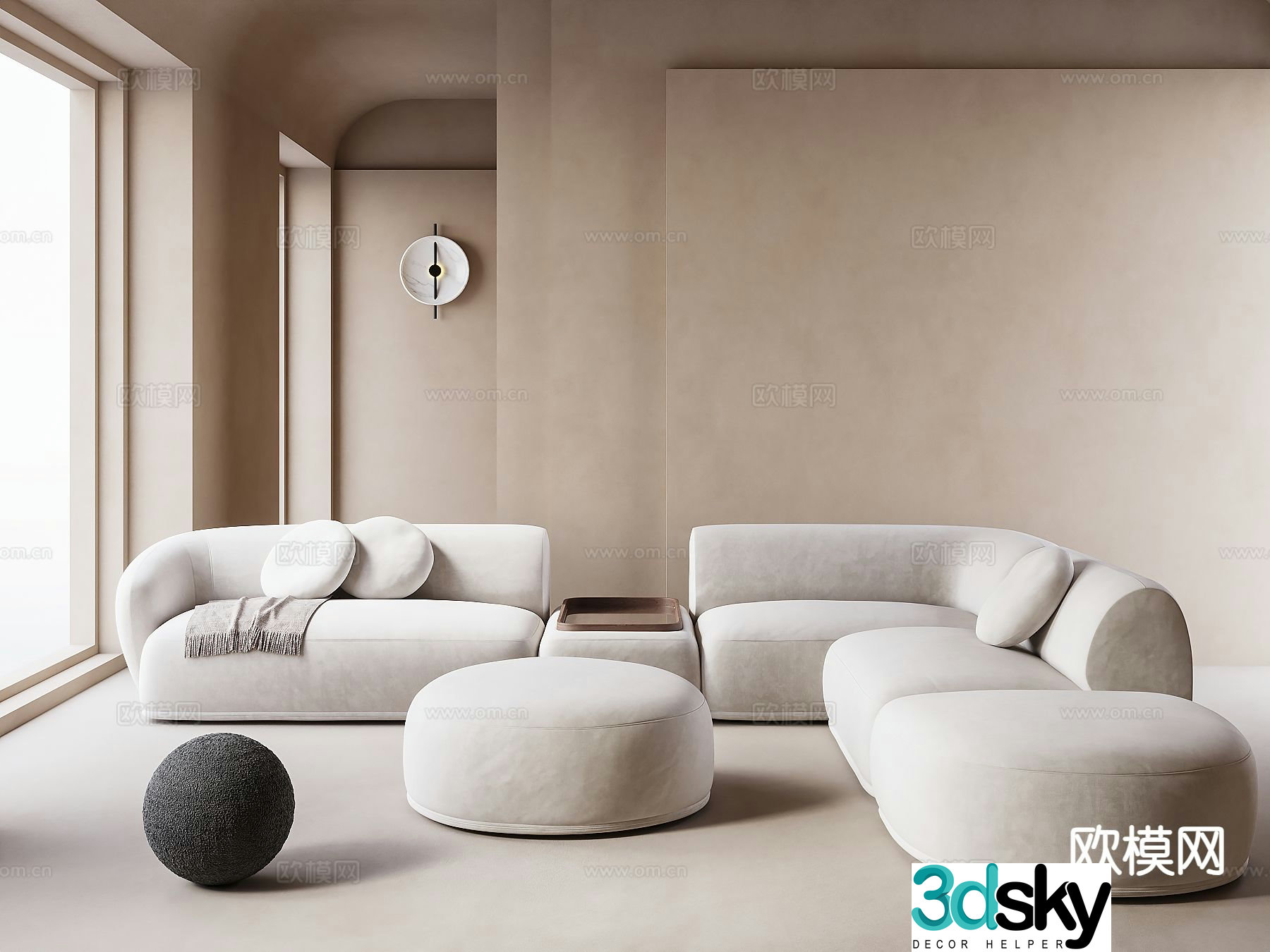 Modern corner sofa multi-person sofa fabric sofa 3d model