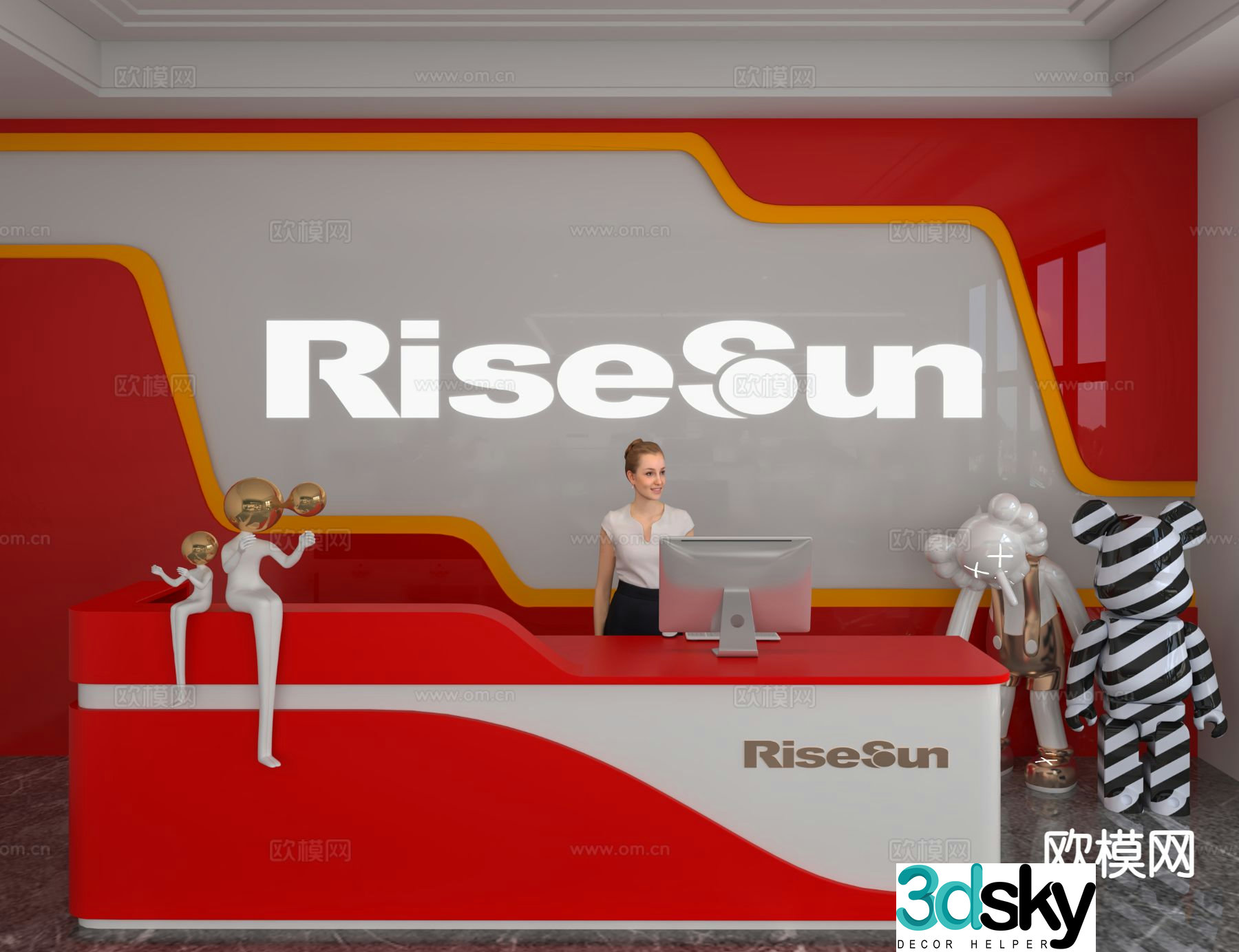 Modern front desk reception desk information desk 3d model