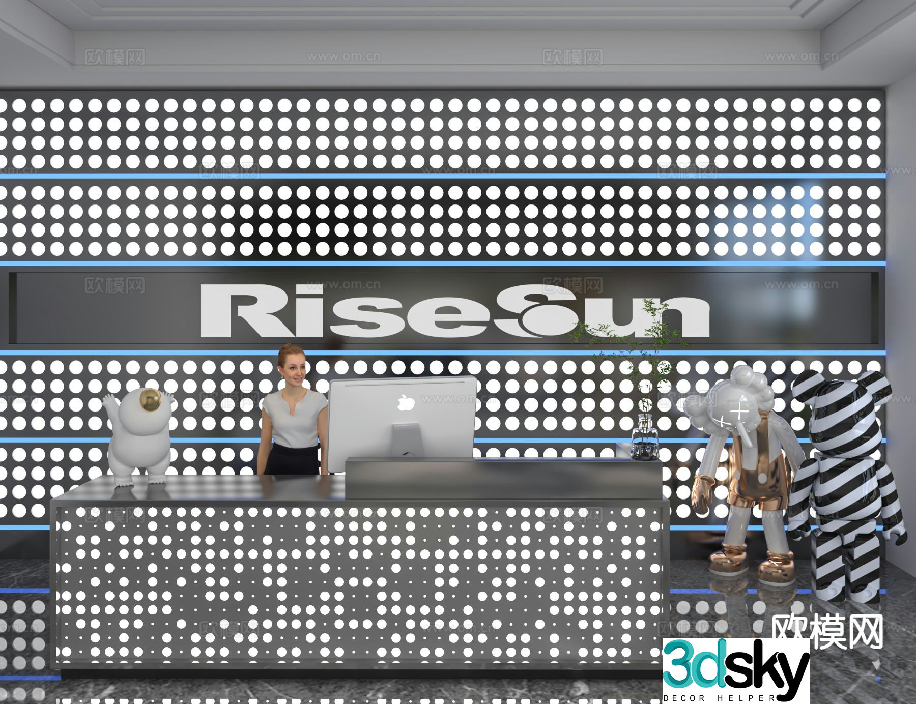 Modern front desk reception desk information desk 3d model