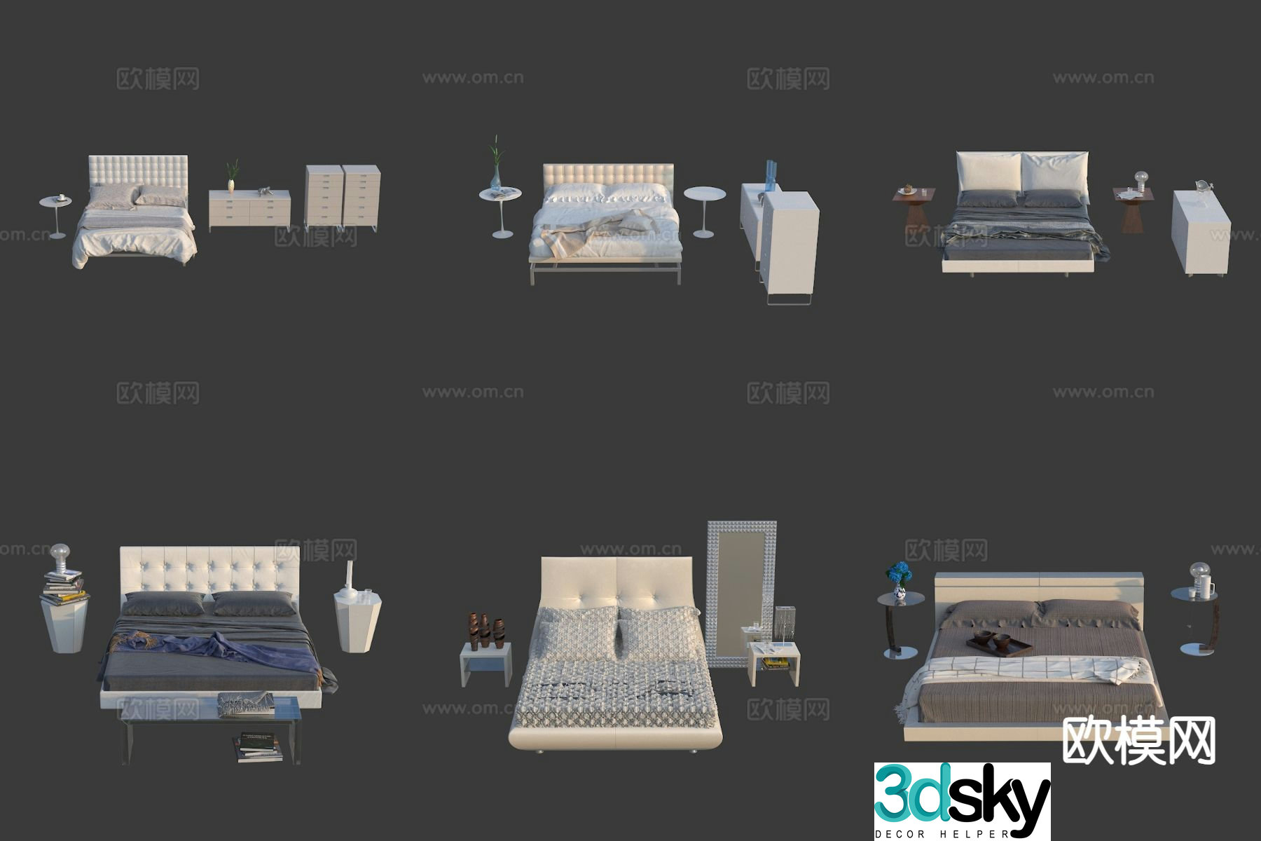 Italian double bed hotel bed leather bed 3d model