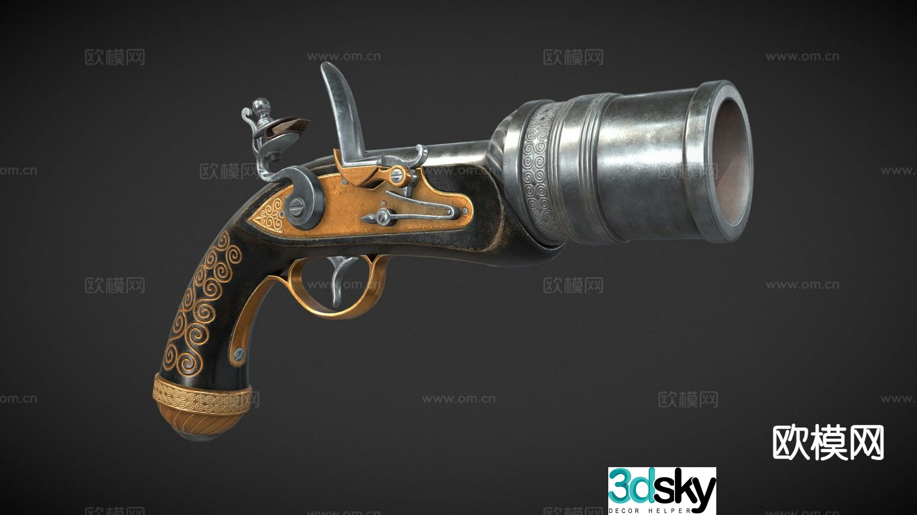 Flintlock grenade launcher black gun 3d model