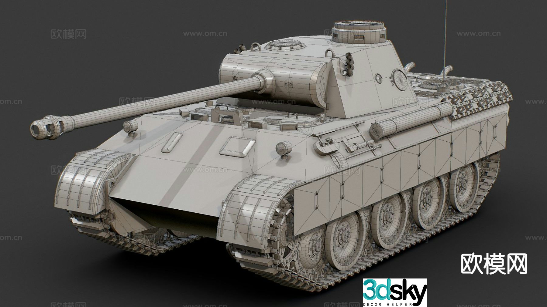 Panther tank tracked vehicle gun carriage armored vehicle 3d model