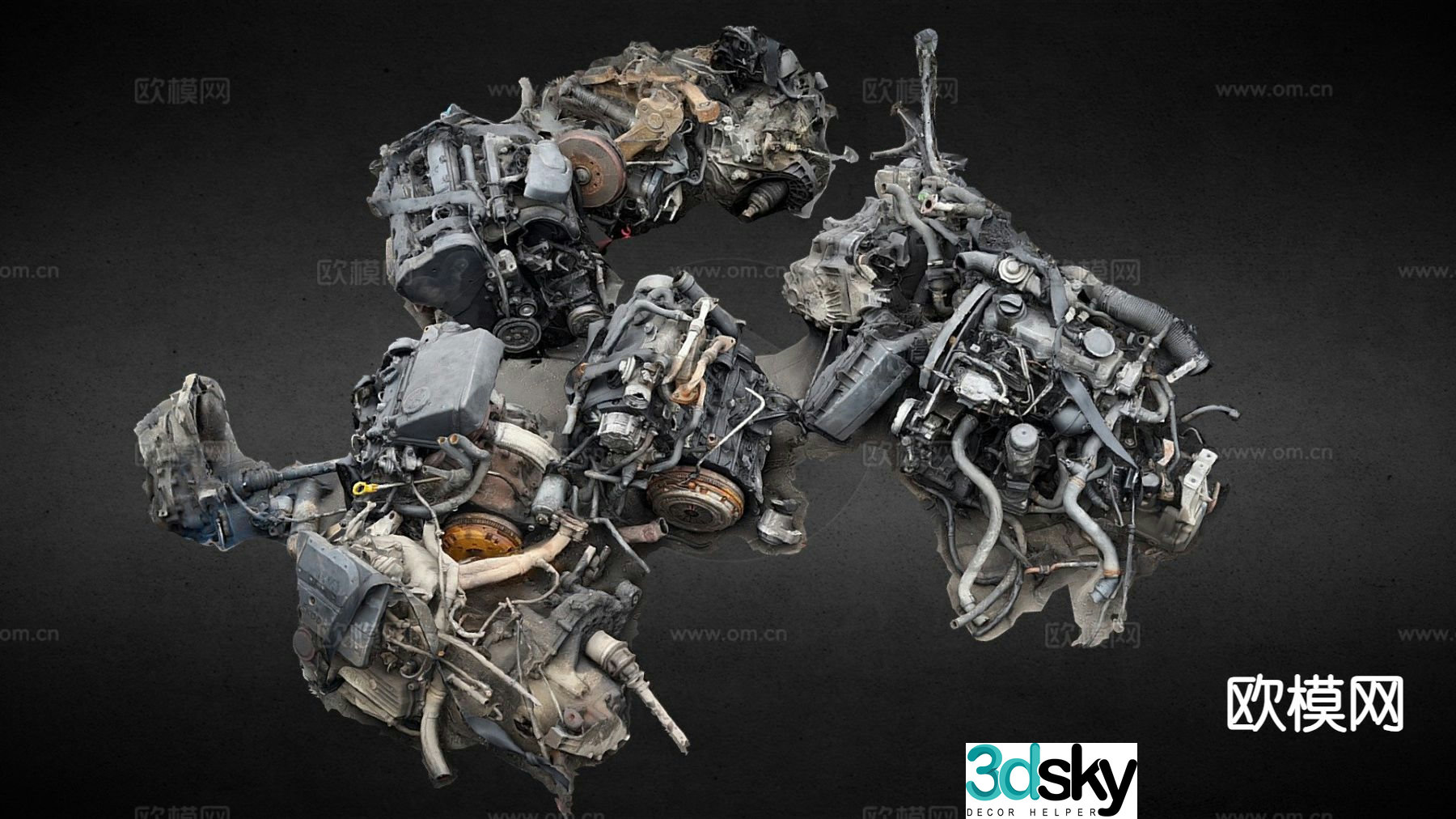 Destroyed vehicle engine 3d model