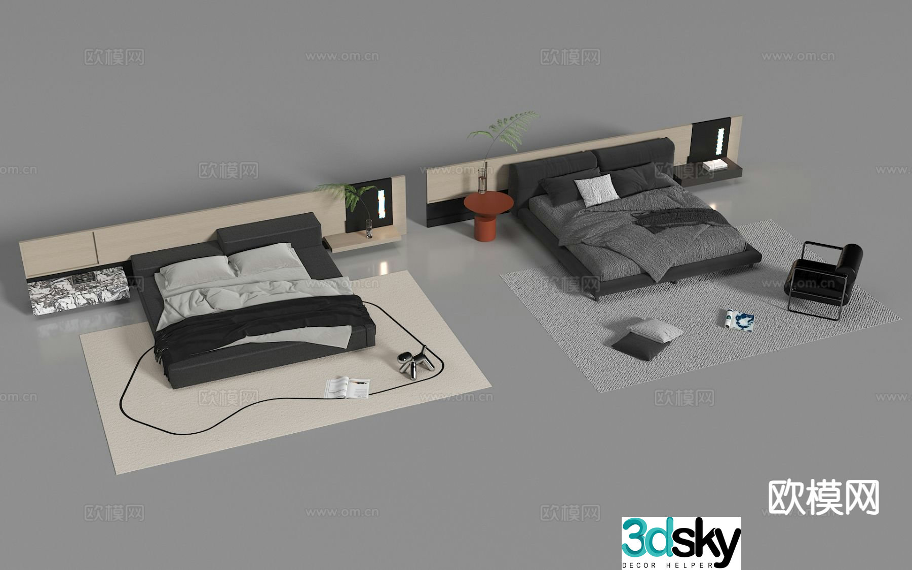 Modern double bed 3d model