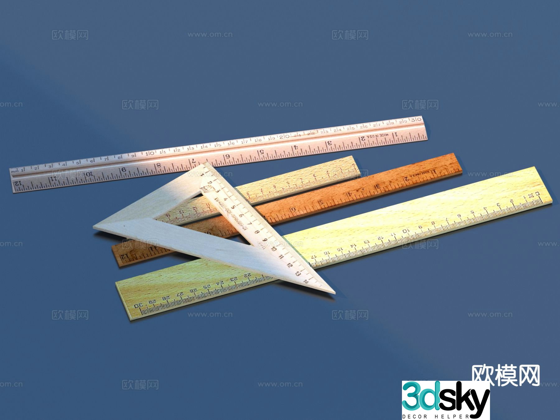 ruler wooden ruler triangle ruler 3d model