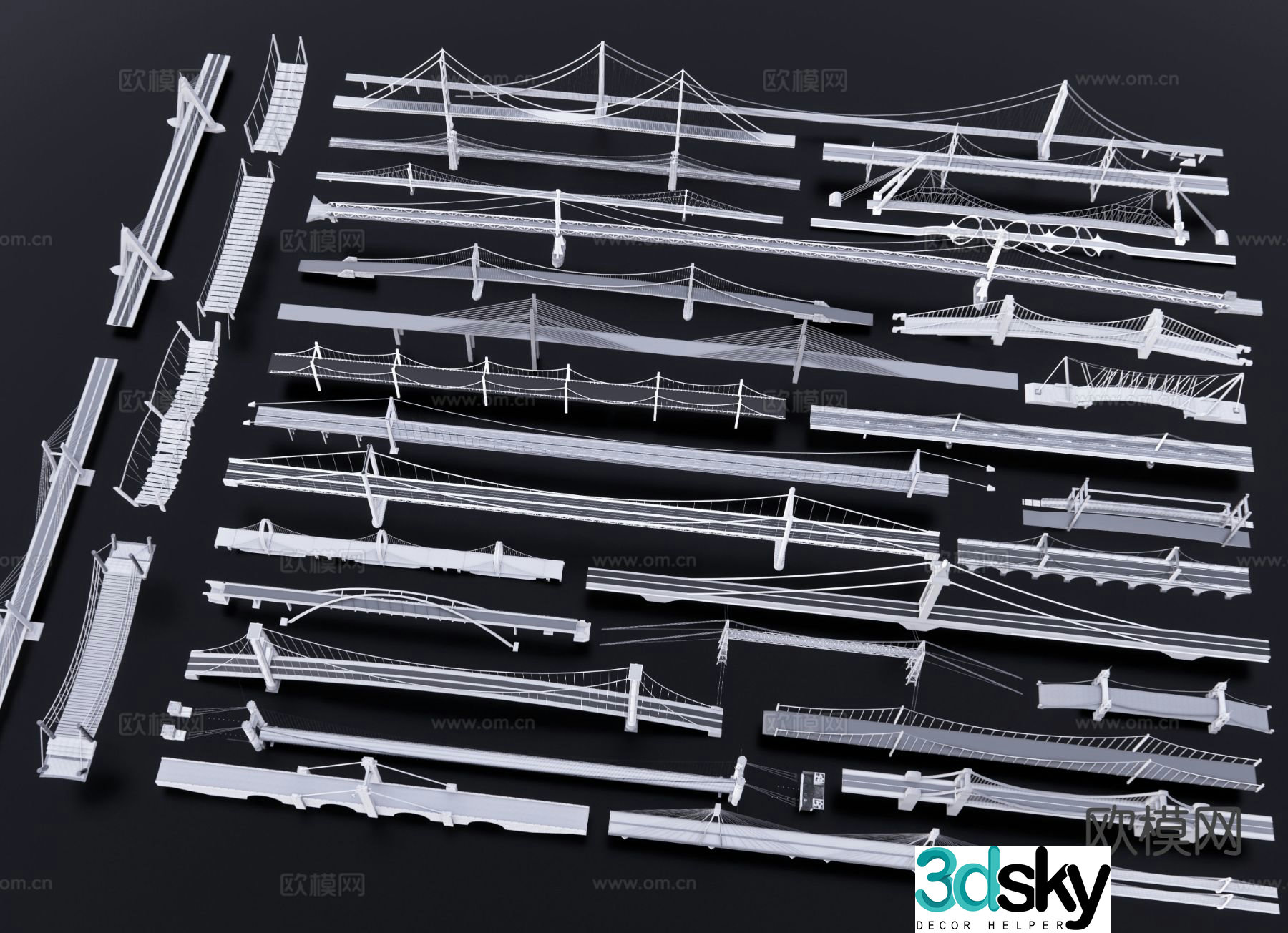Modern suspension bridge cable bridge chain bridge cable bridge cable bridge cable chain bridge 3D model
