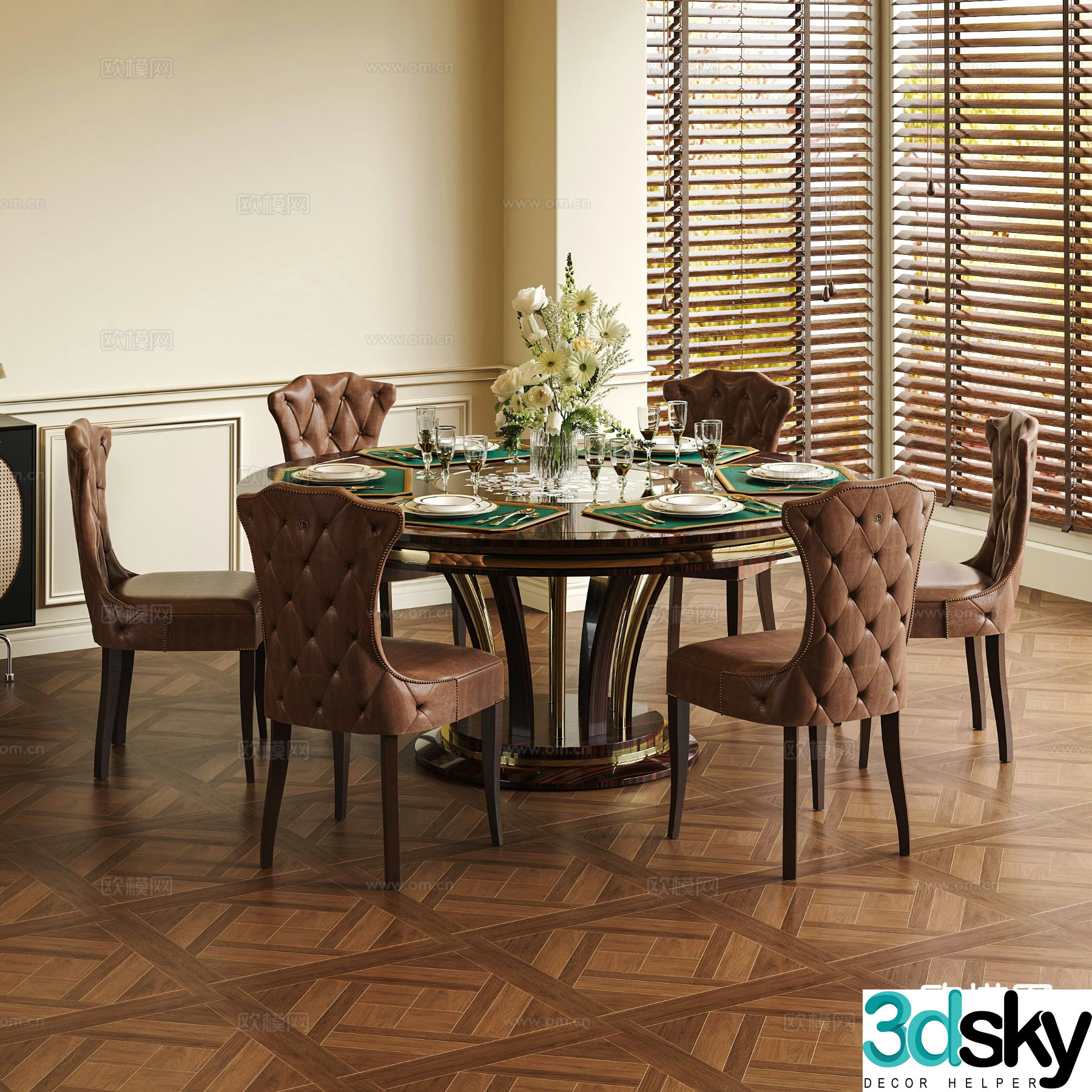 American dining table and chairs round dining table 3d model