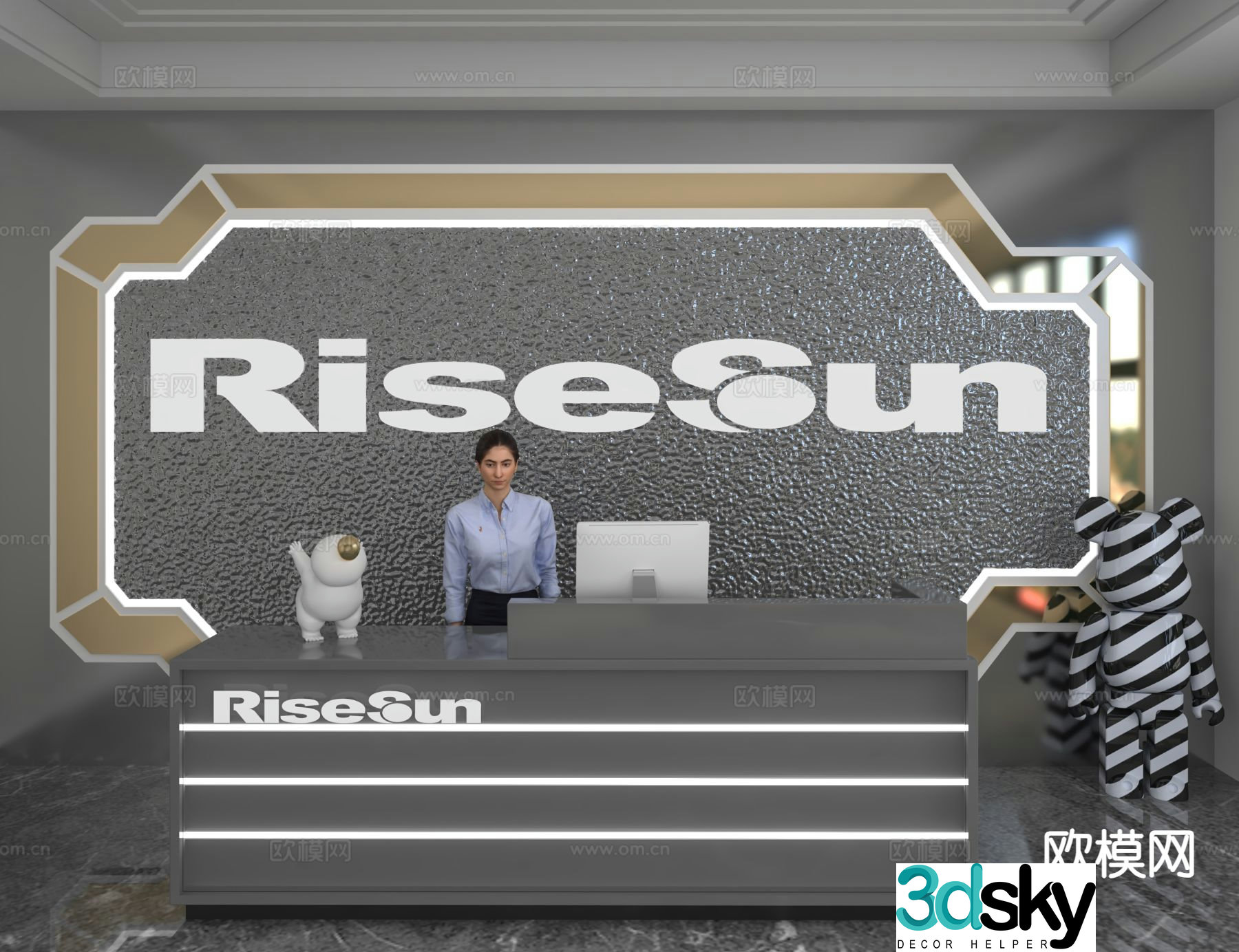 Modern front desk reception desk information desk 3d model