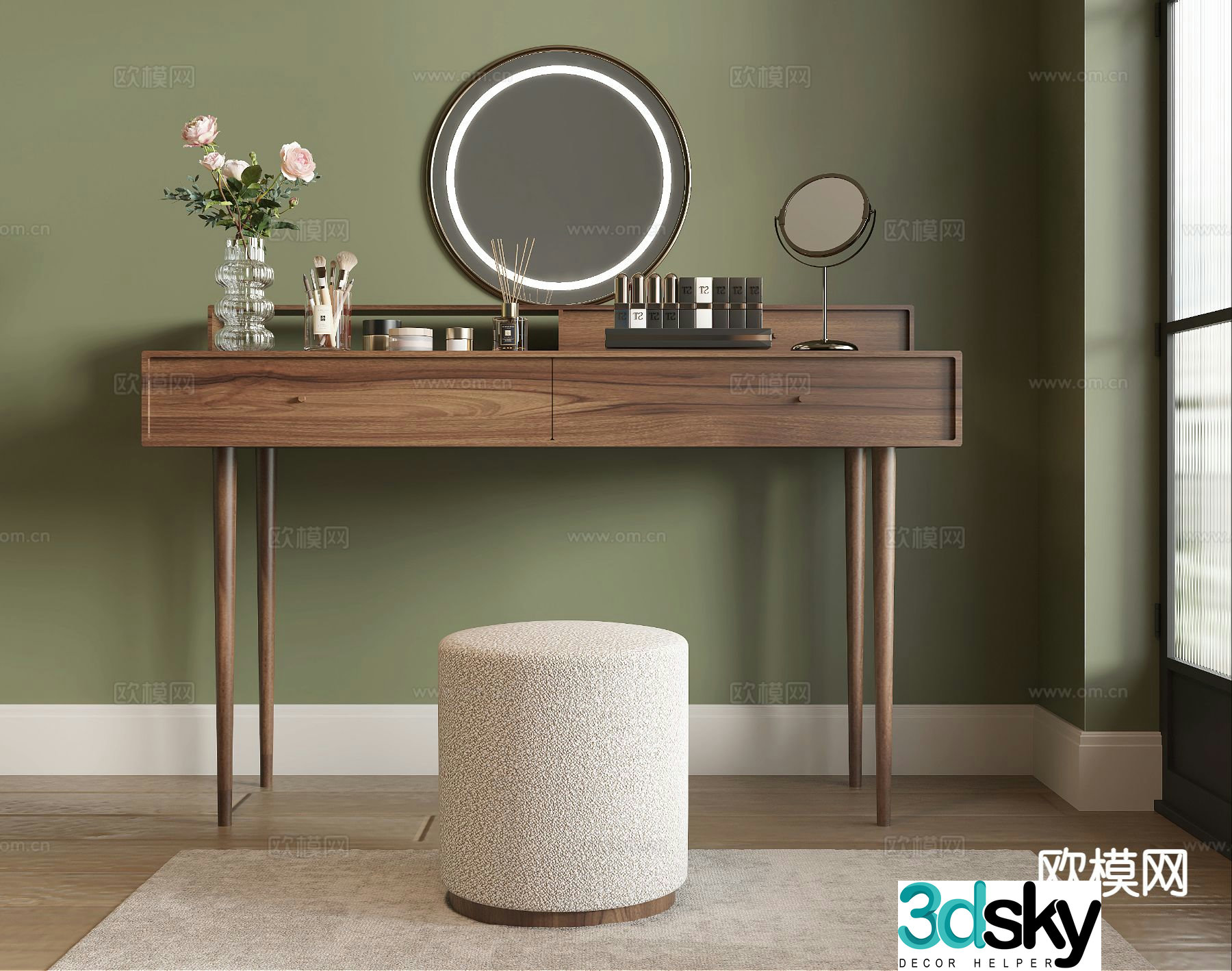 Wabi Sabi Dressing Table Makeup Table Makeup Mirror 3D Model