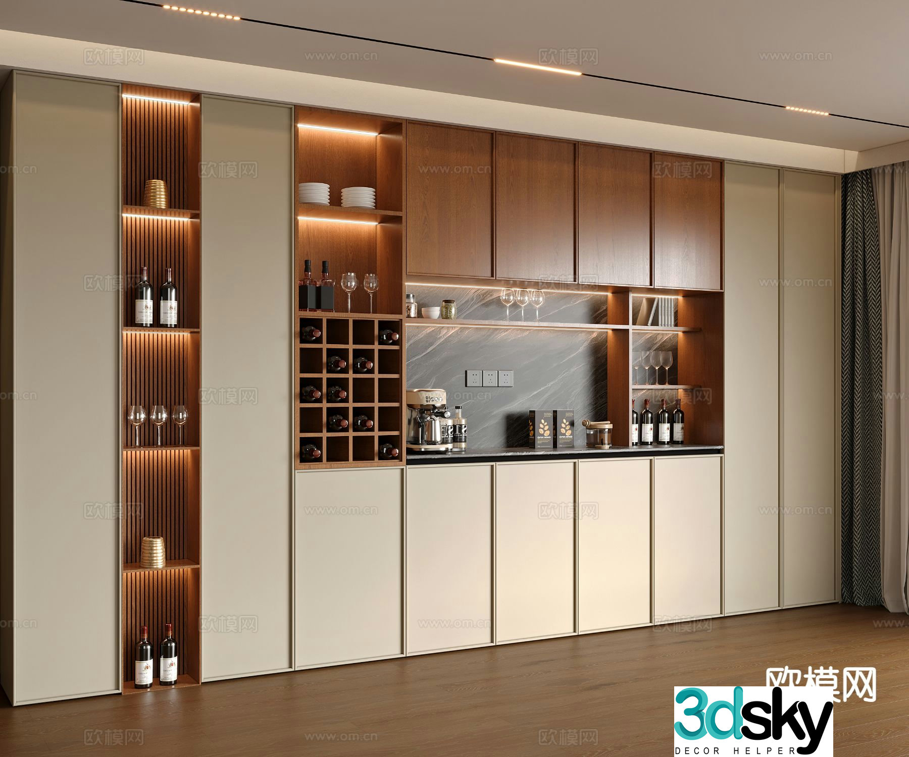 Middle-aged wine cabinet sideboard 3D model