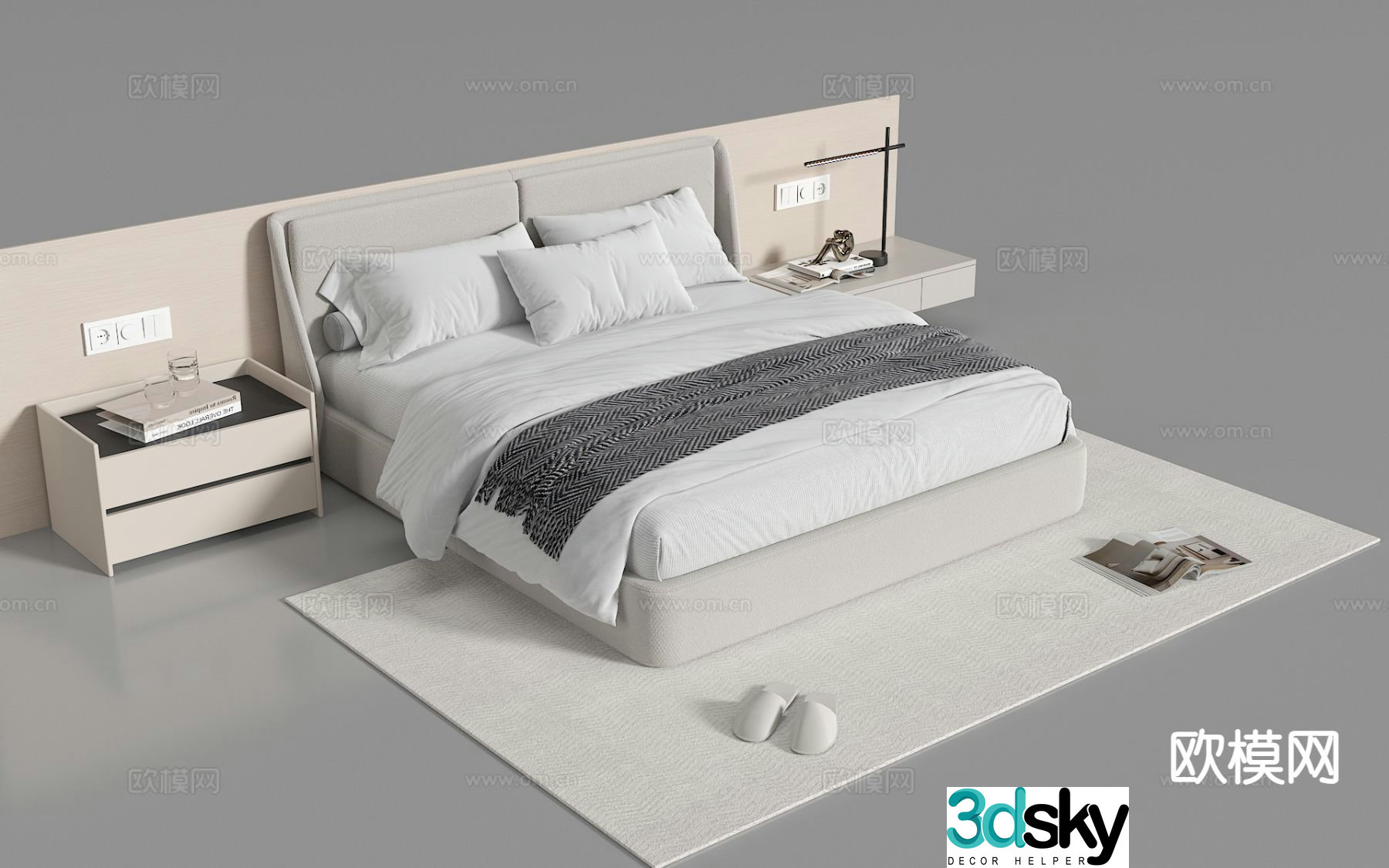 Modern double bed fabric bed 3d model