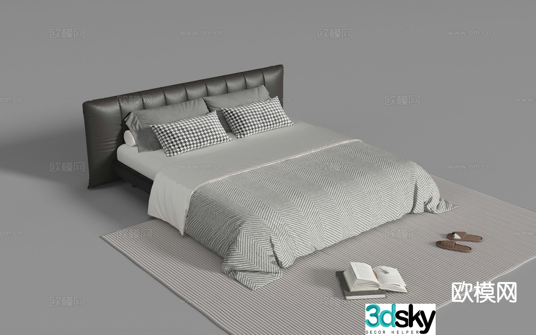 Modern double bed leather art bed 3d model