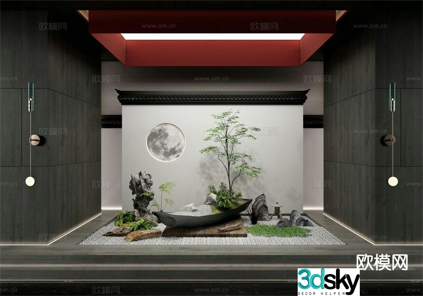 New Chinese style courtyard sketch landscape sketch 3D model