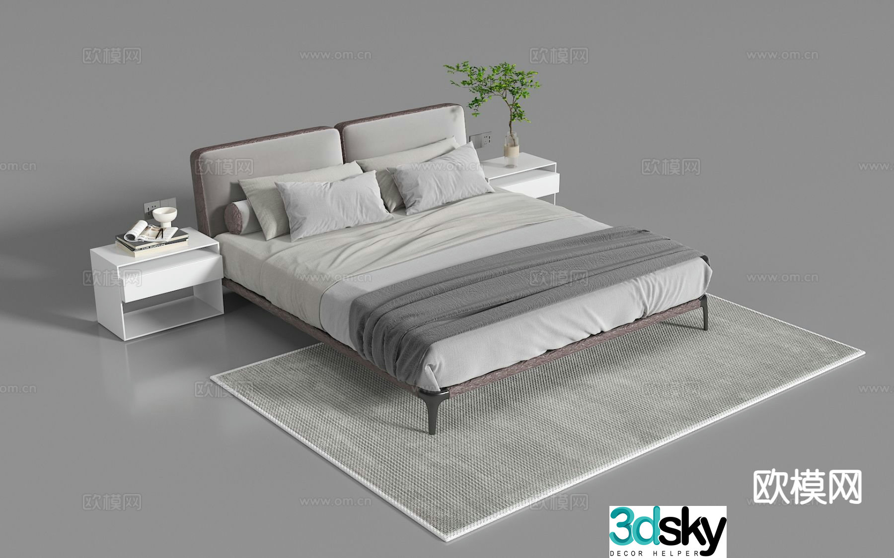 Modern double bed fabric bed 3d model