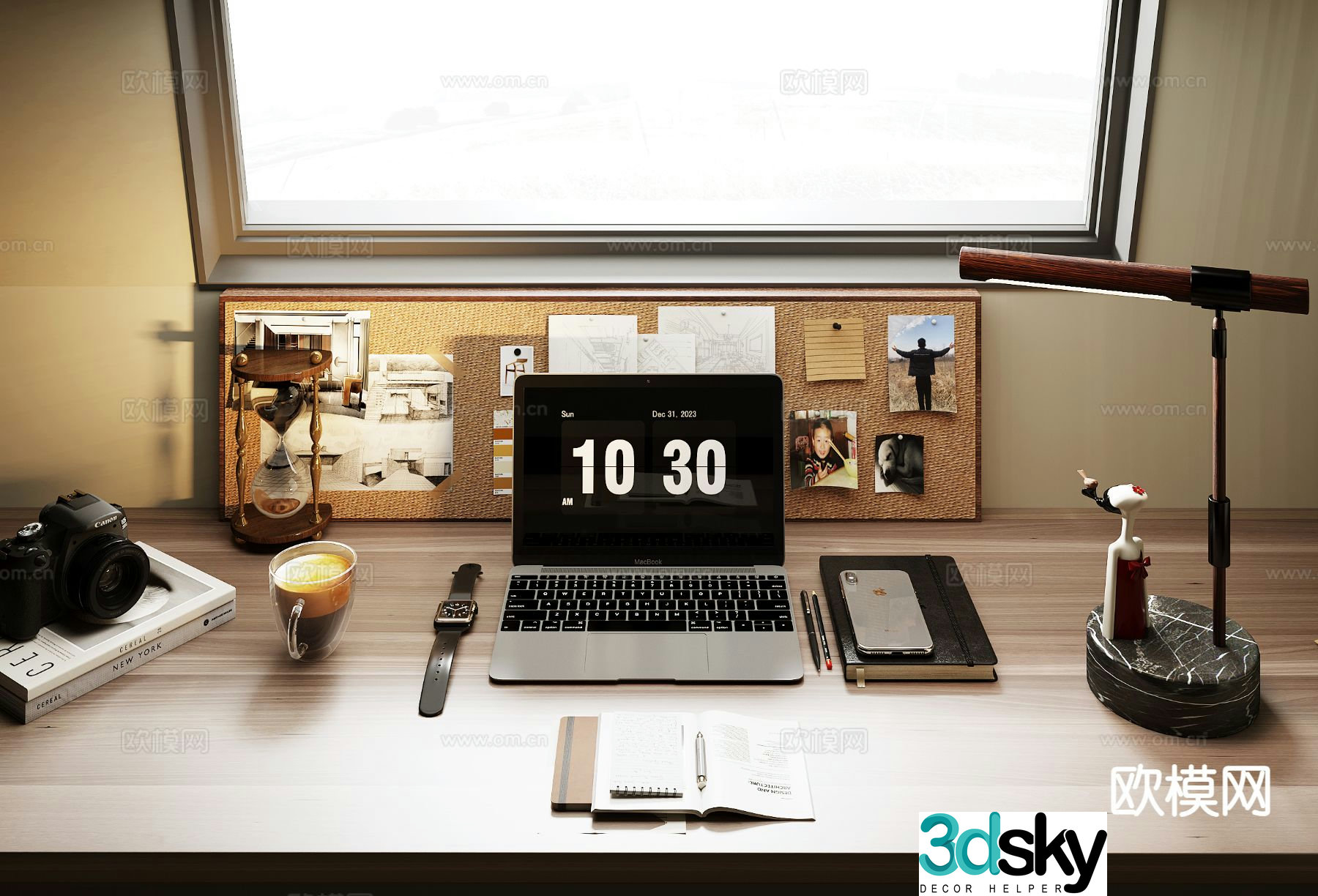 Modern office supplies laptop mobile phone camera 3d model