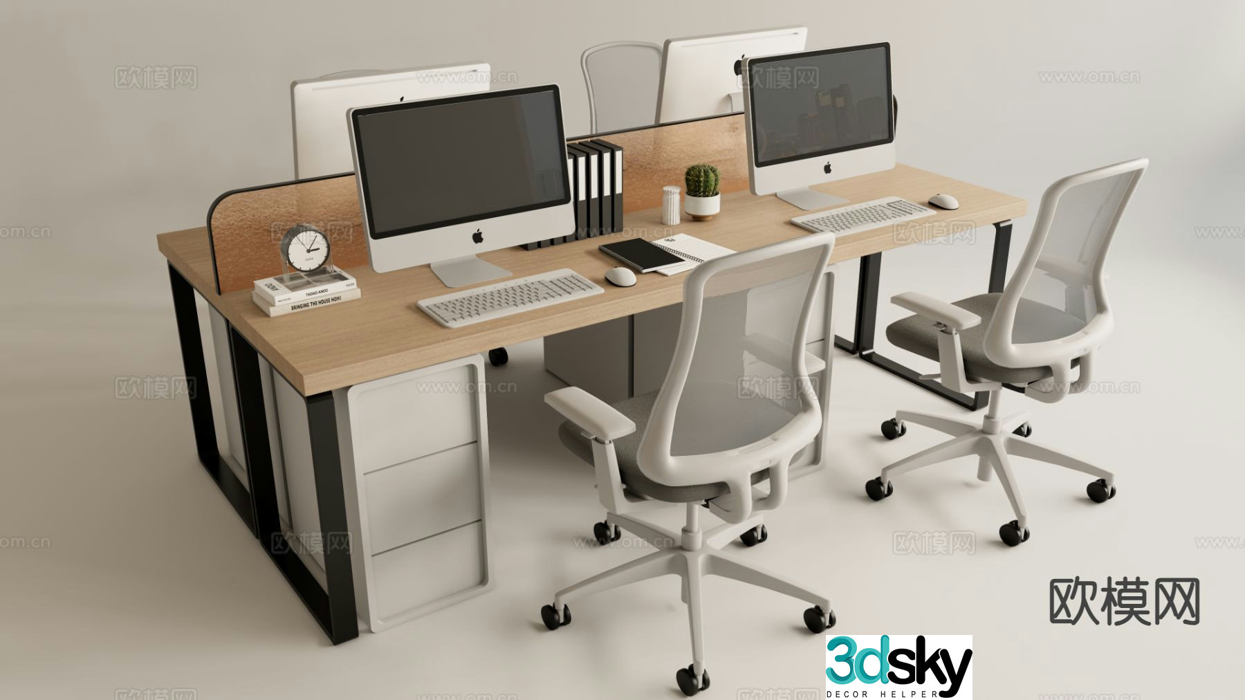 Office desk and chair work station screen card position 3d model