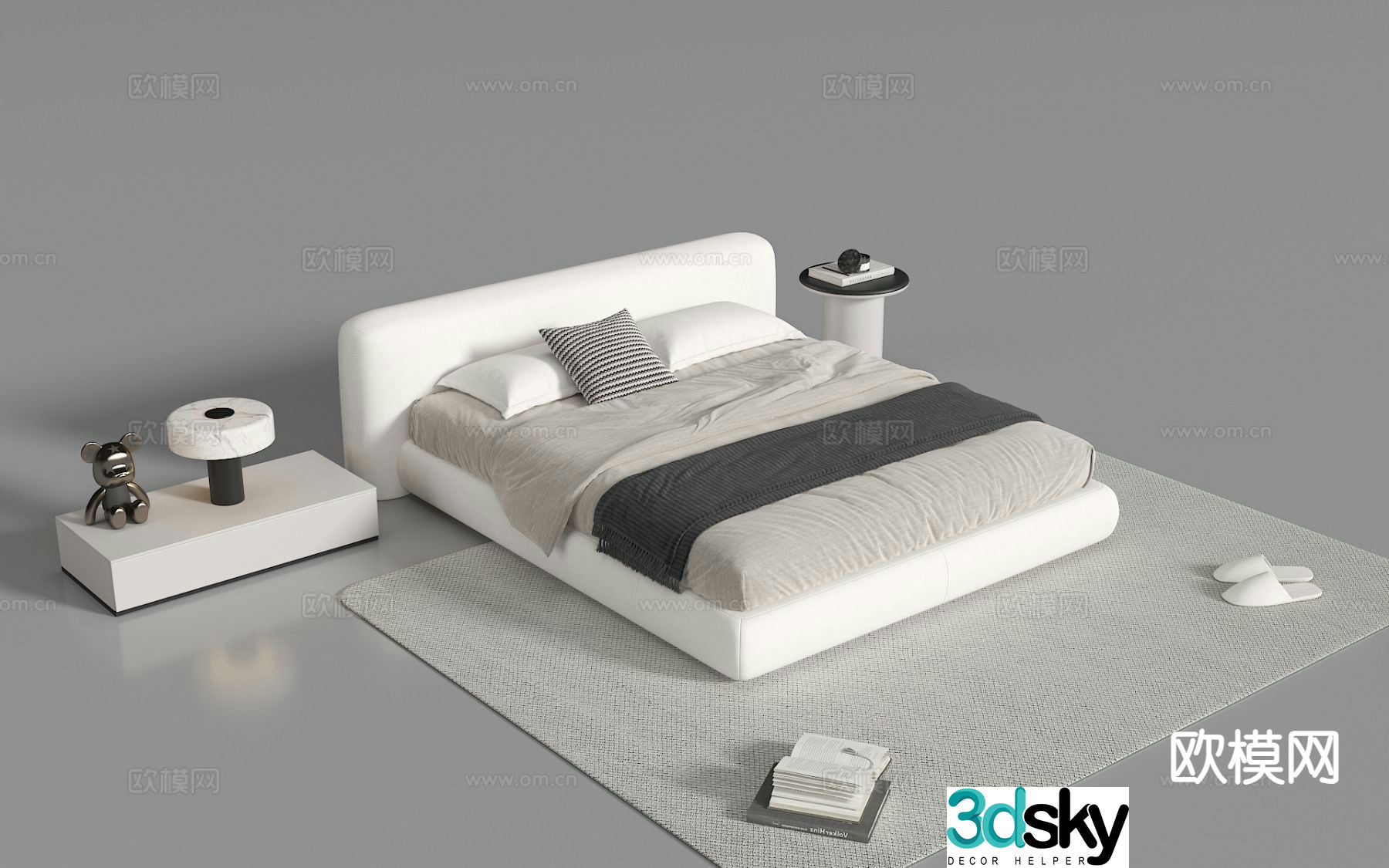 Modern double bed fabric bed 3d model