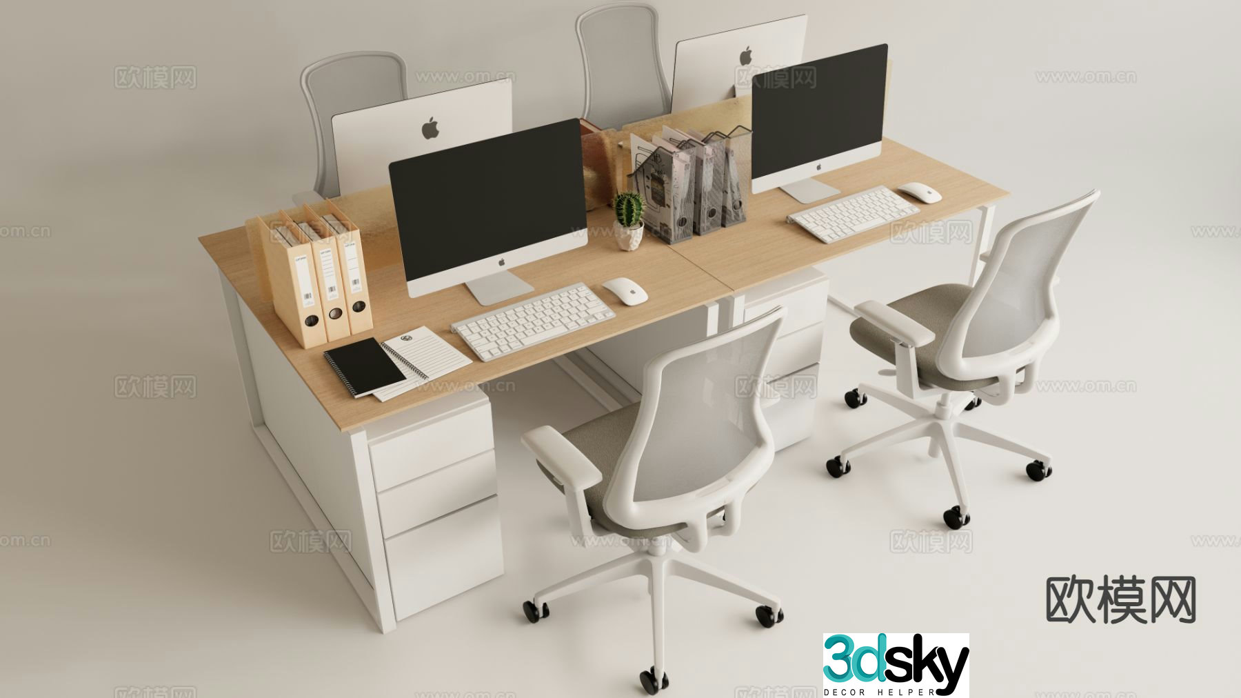 Office desk and chair work station screen card position 3d model