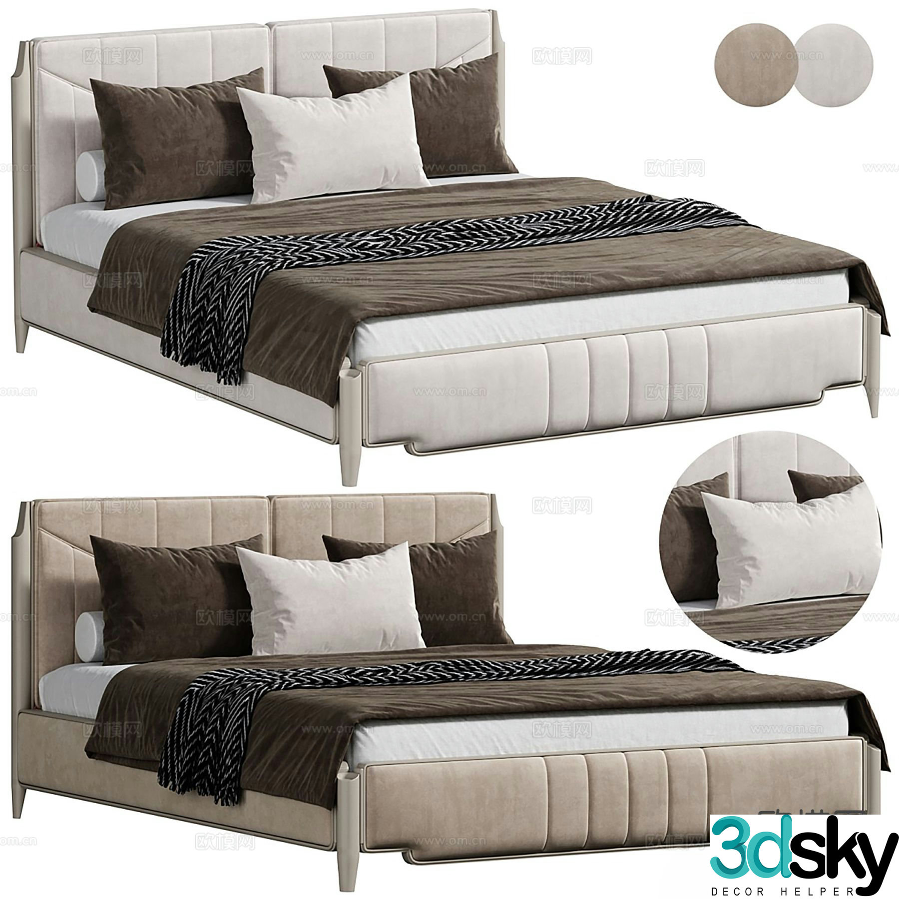 BEIGE double bed 3d model