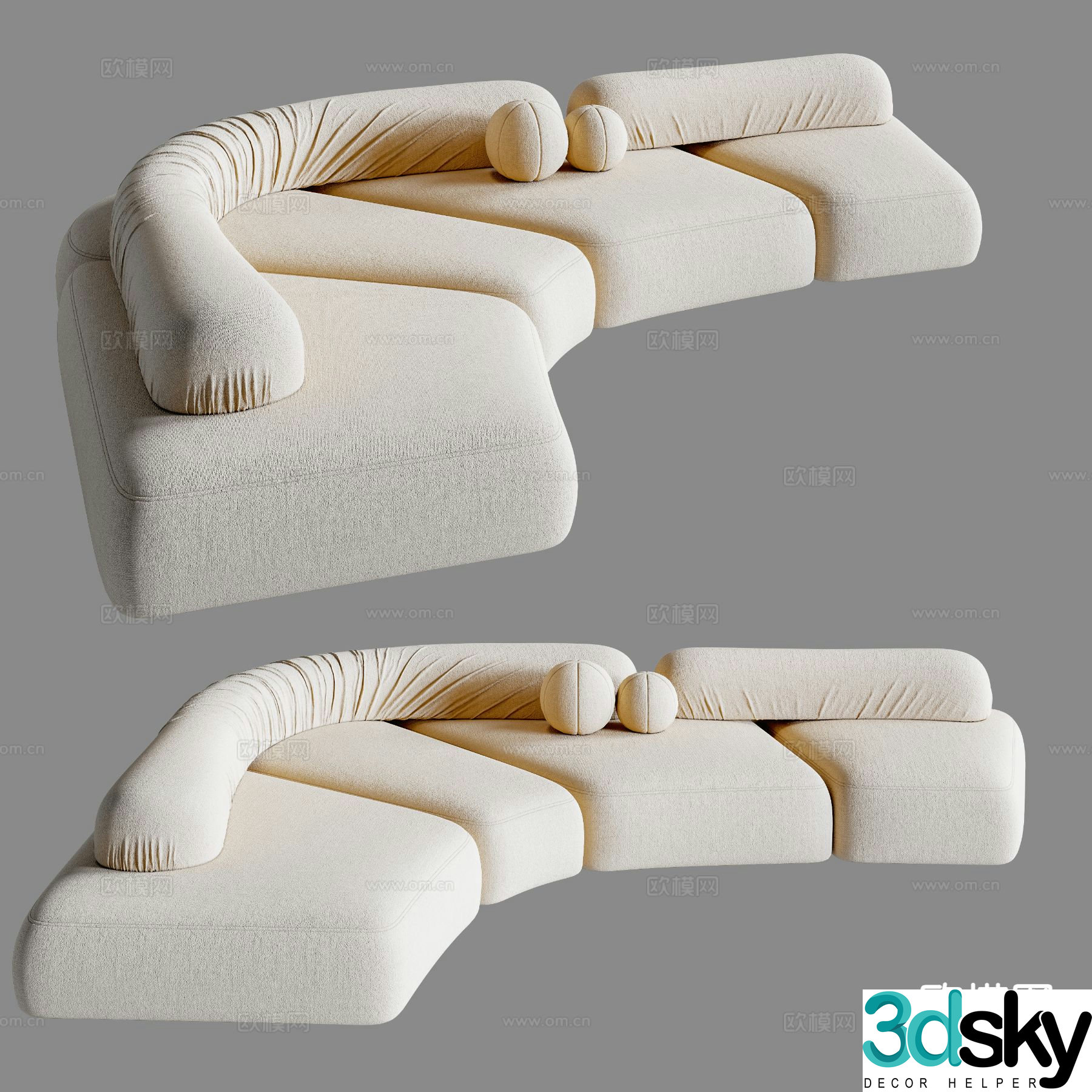 Cream style multi-person sofa corner sofa 3d model