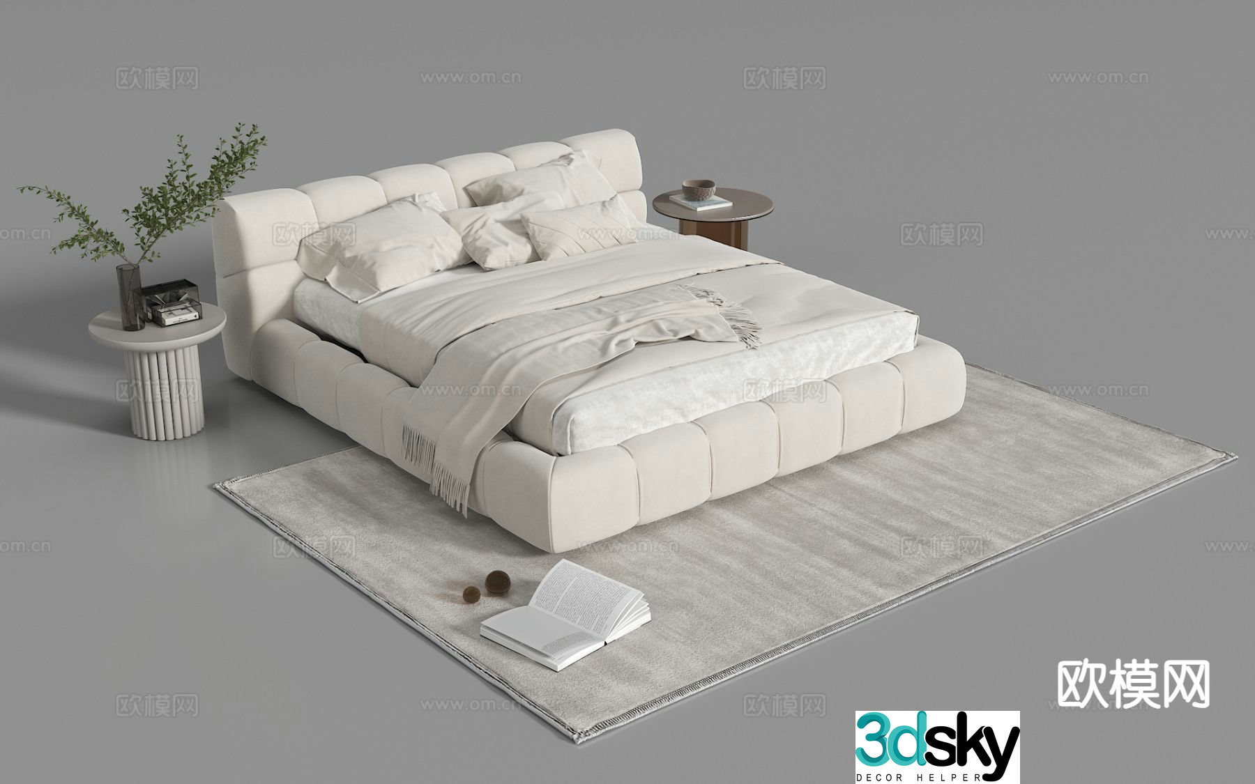 Modern double bed fabric bed 3d model